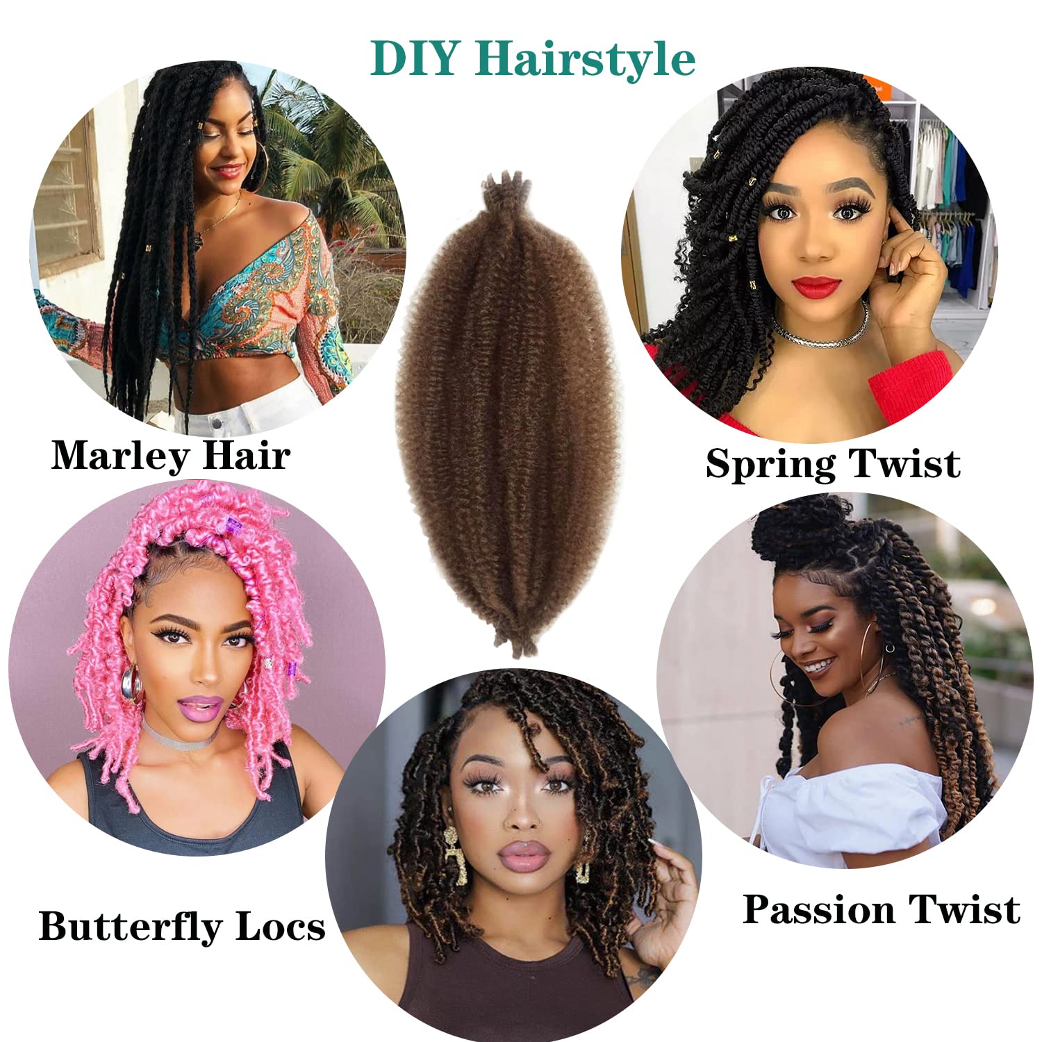 Marley Twist Braiding Hair Pre-Separated Springy Afro Twist 24 Inch 30# Color Spring Twist Hair Kinky Twist for Faux Locs Croche