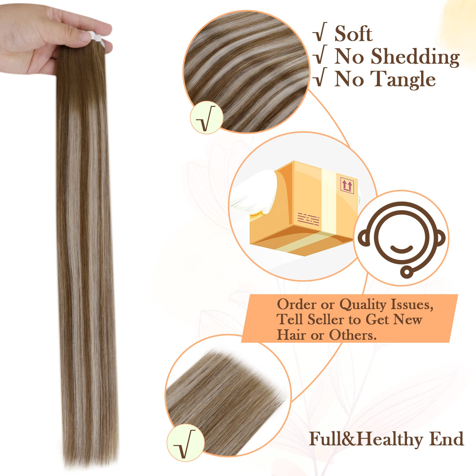 Easyouth 22Inch Ombre Tape In Hair Extensions Human Hair Balayage Medium Brown Fading To Platinum Blonde Hair Extensions Tape In
