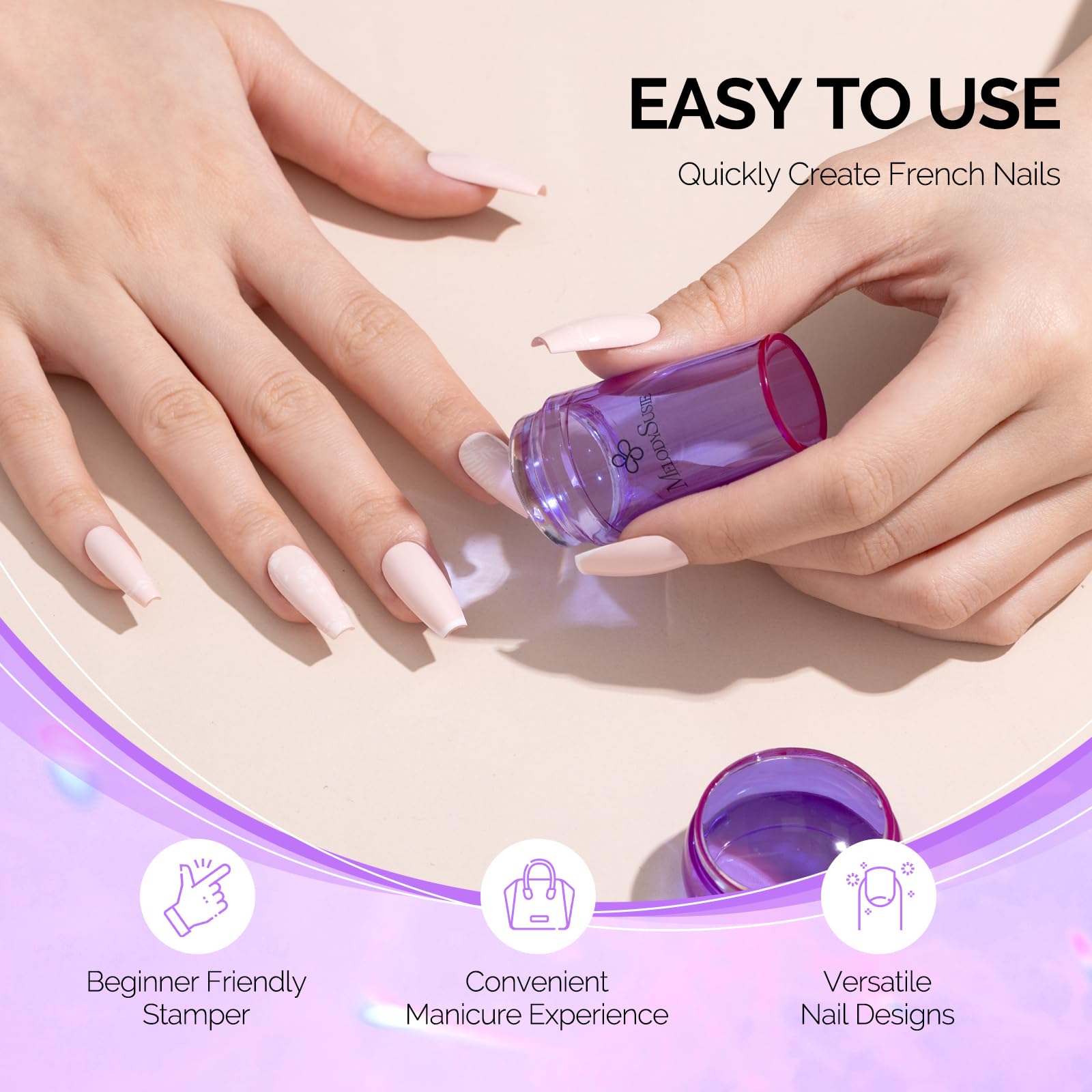 Melodysusie French Nail Stamper, Nail Stamper Kit, Silicone Nail Stamp, Long And Short Stampers With Scrapers, 4Pcs Nail Stamper
