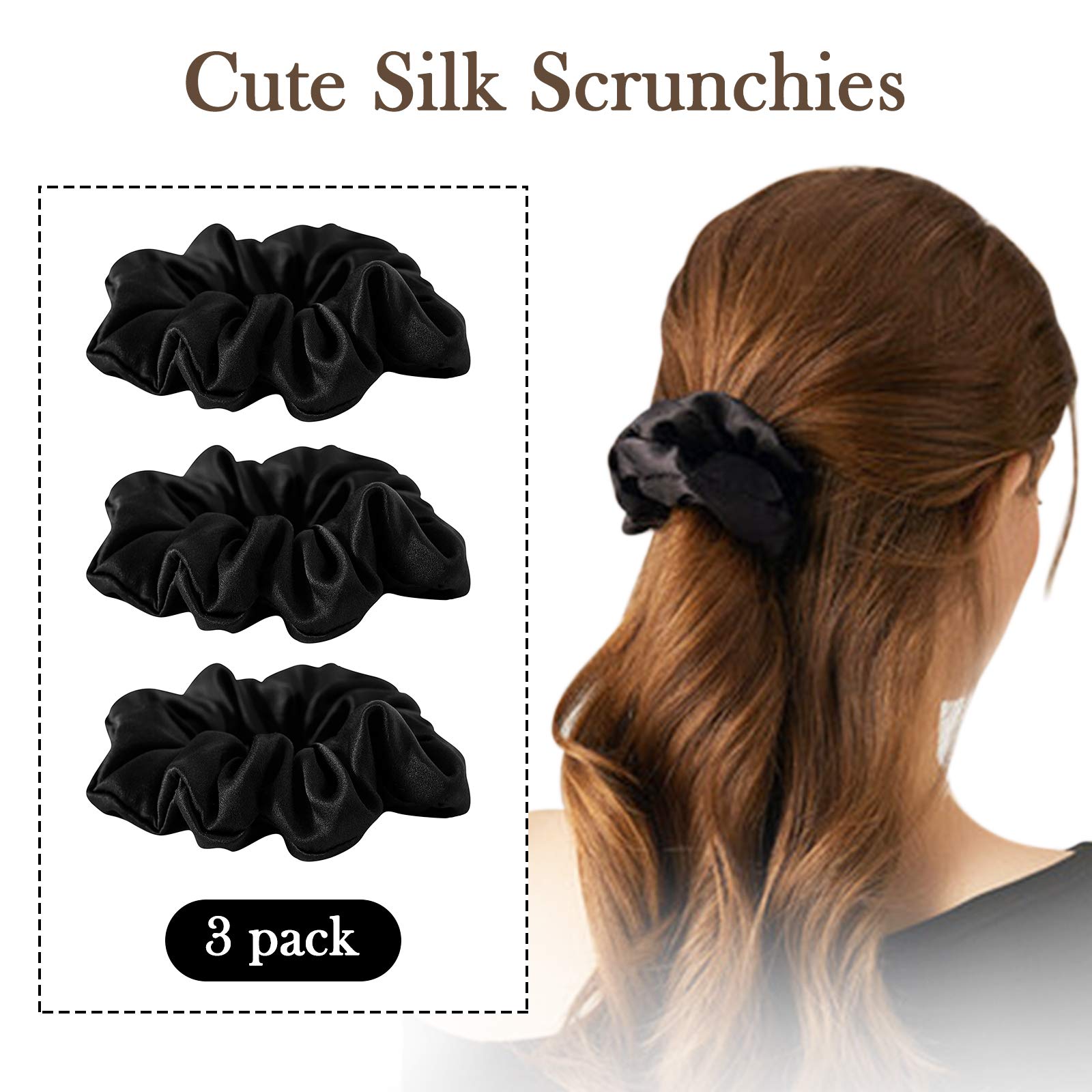 Sobonny Black Silk Scrunchies For Women 100% Mulberry Silk Hair Ties For Night Sleep Scrunchies For Girls No Damage & Frizz Prev