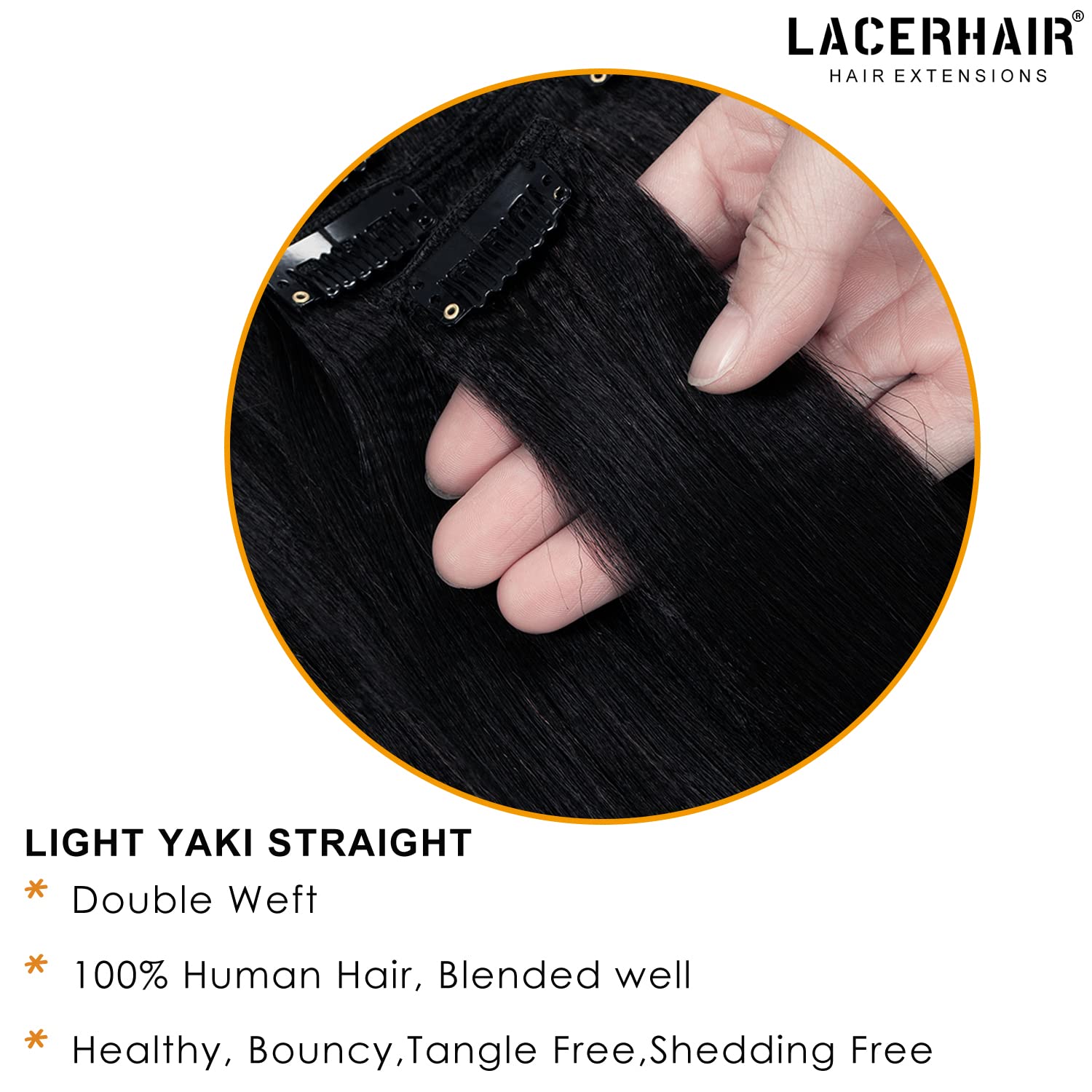 Lacer Light Yaki Clip In Hair Extensions Human Hair, 100% Virgin Remy Human Hair Extensions For African American Black Women Rel