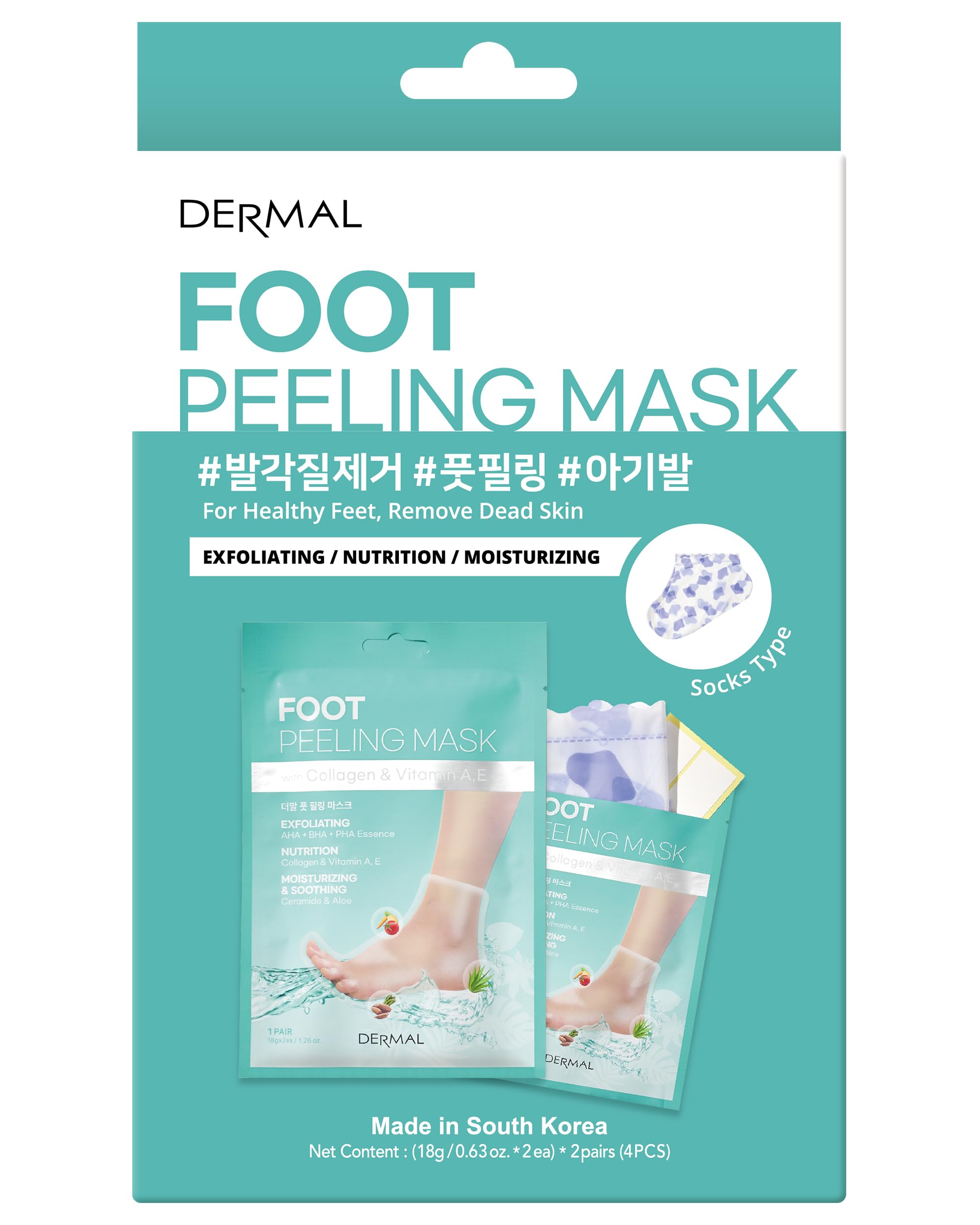 DERMAL KOREA Foot Peeling Mask 2 Pack For Dry Foot And Cracked Heel & Callus With Aloe Vera And Collagen - Exfoliating Peel Mask