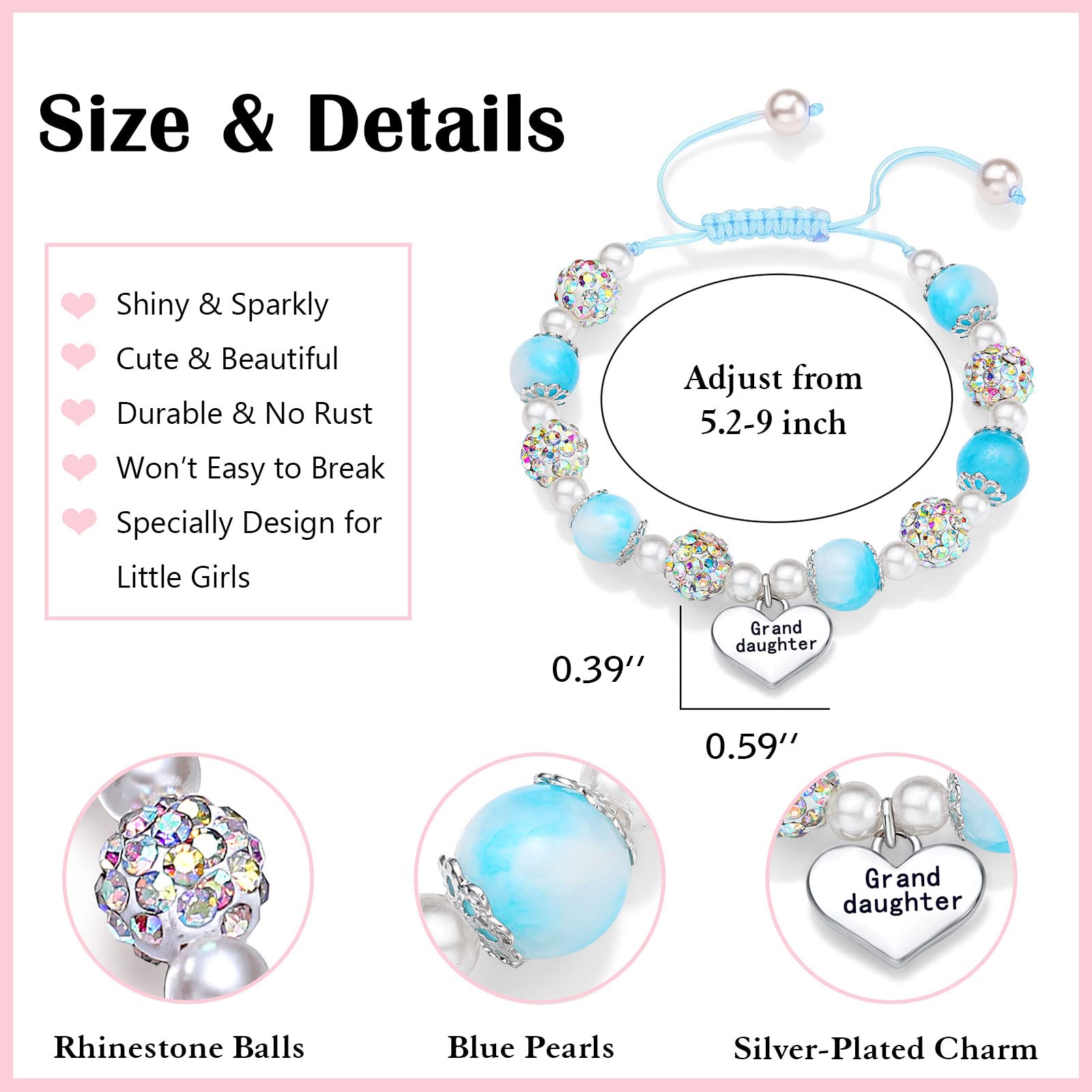 UNGENT THEM Granddaughter Bracelets from Grandma Birthday Valentines Back to School Gifts Liitle Girls Jewelry