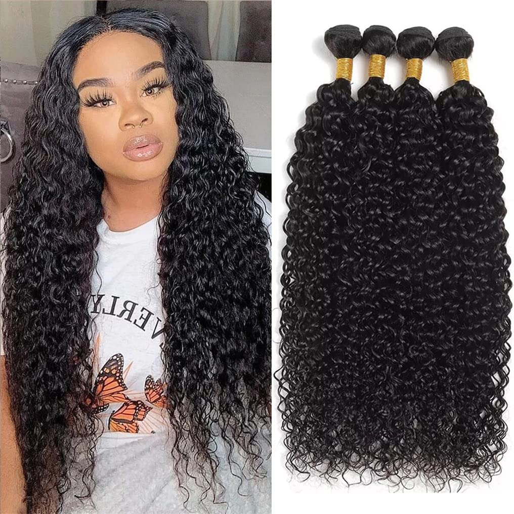 Human Hair Bundles Water Wave 4 Bundles 10 12 14 16 Inch 10A Brazilian Virgin Deep Curly Bundles 100% Unprocessed Wet And Wavy B
