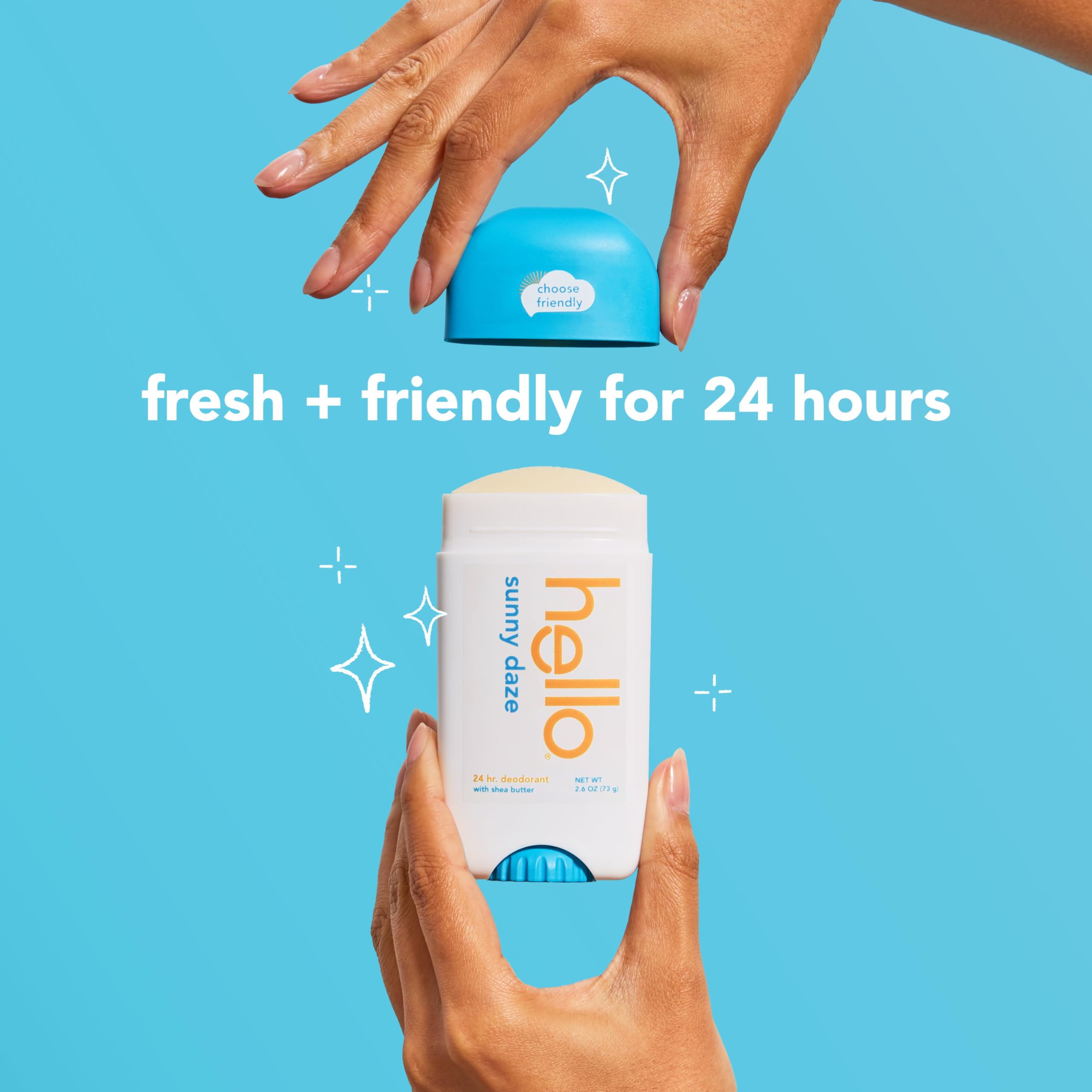 hello Sunny Daze Aluminum Free Deodorant for Women and Men with Shea Butter, 24-Hour Freshness, Baking Soda Free Deodorant, Derm