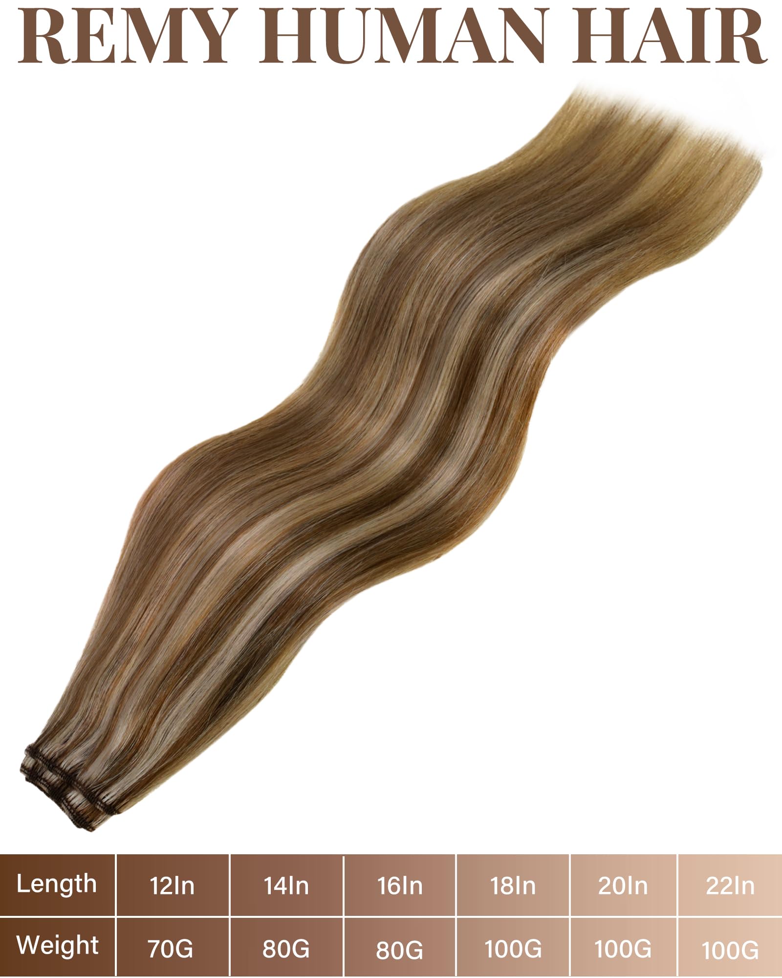 Hetto Sew in Hair Extensions Real Human Hair Brown Highlights Caramel Blonde Weft Hair Extensions Human Hair Highlight Brown Sew