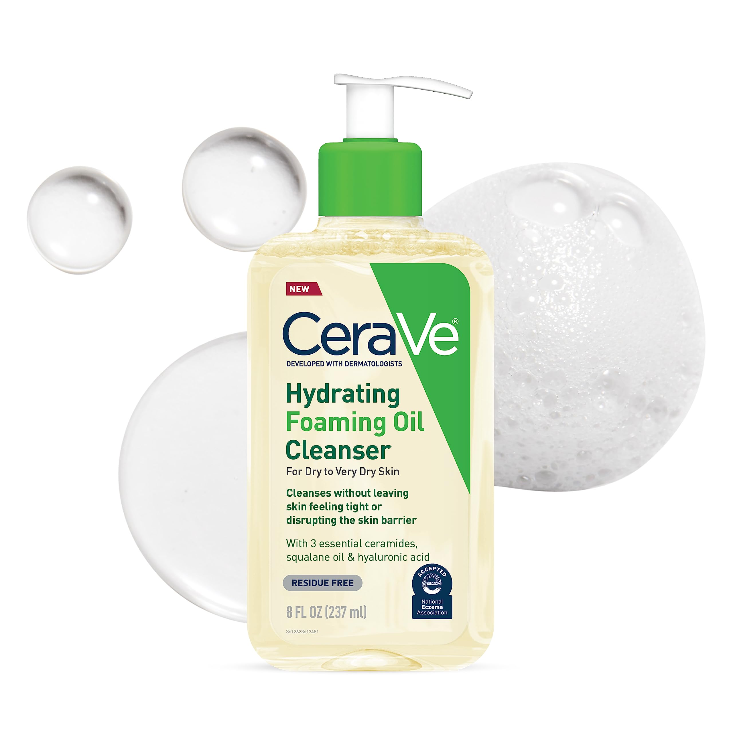 Cerave Hydrating Foaming Oil Cleanser Wash With Squalane Oil, Triglyceride, Hyaluronic Acid And Ceramides  For Dry To Very Dry S