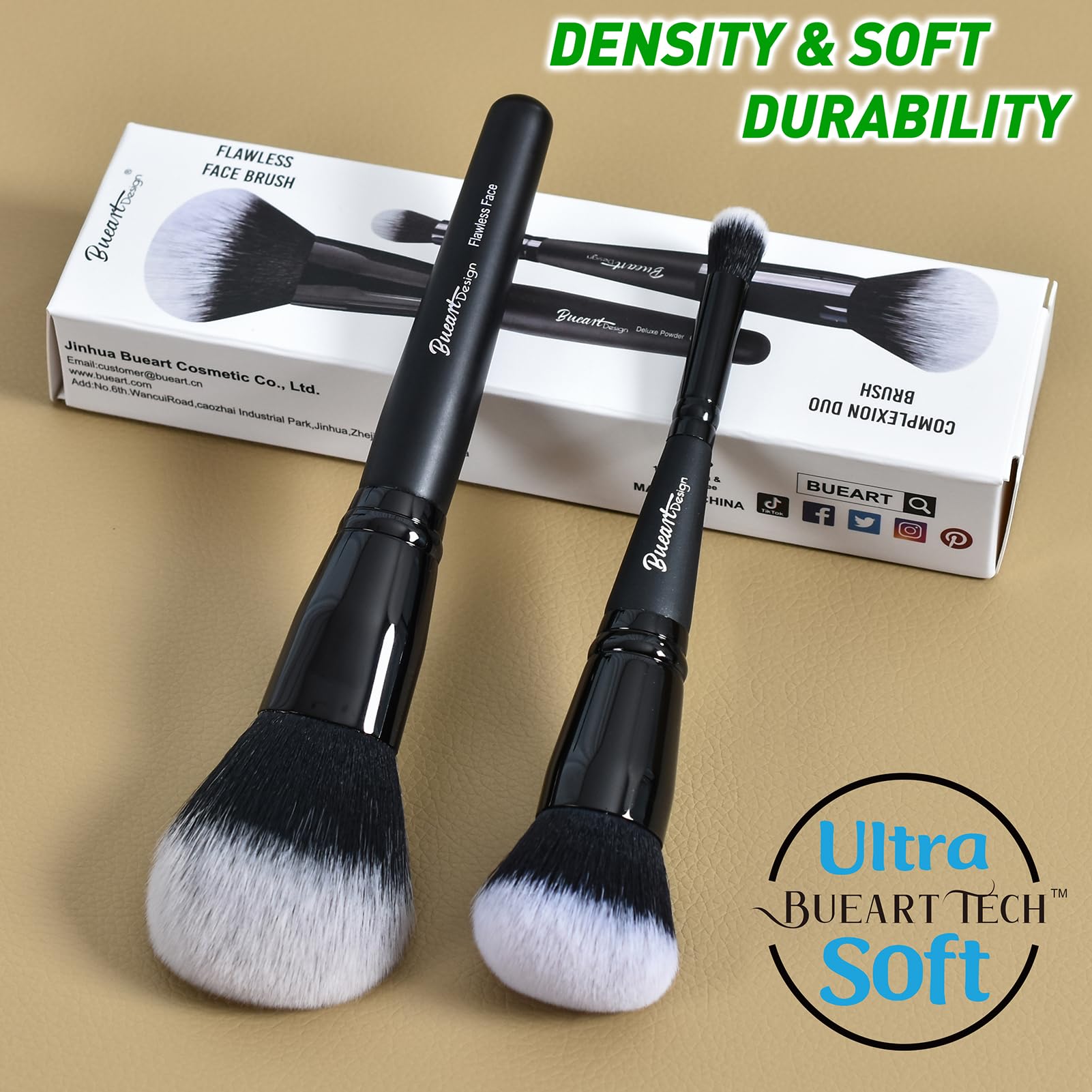 Bueart Design Duo Ended Foundation Concealer Brush Set - 2 Pcs, Synthetic, Matte Black, Ideal for Liquid & Cream Makeup