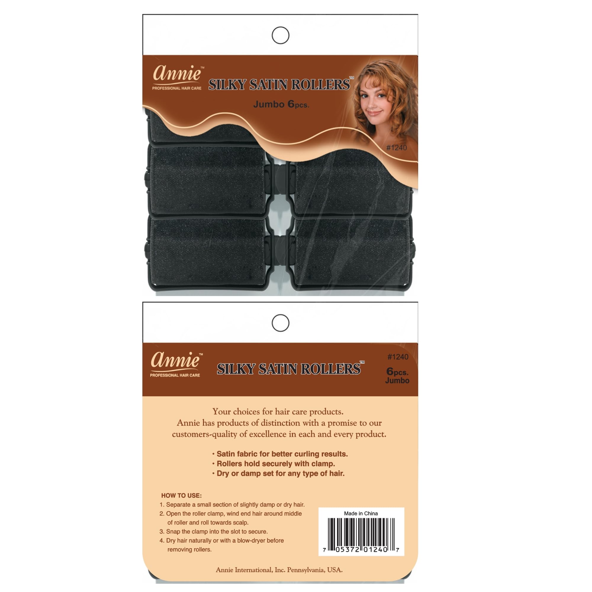 Annie Silky Satin Foam Rollers #1240, 6 Count Black Jumbo 1-1/2 Inch (2 Pack)