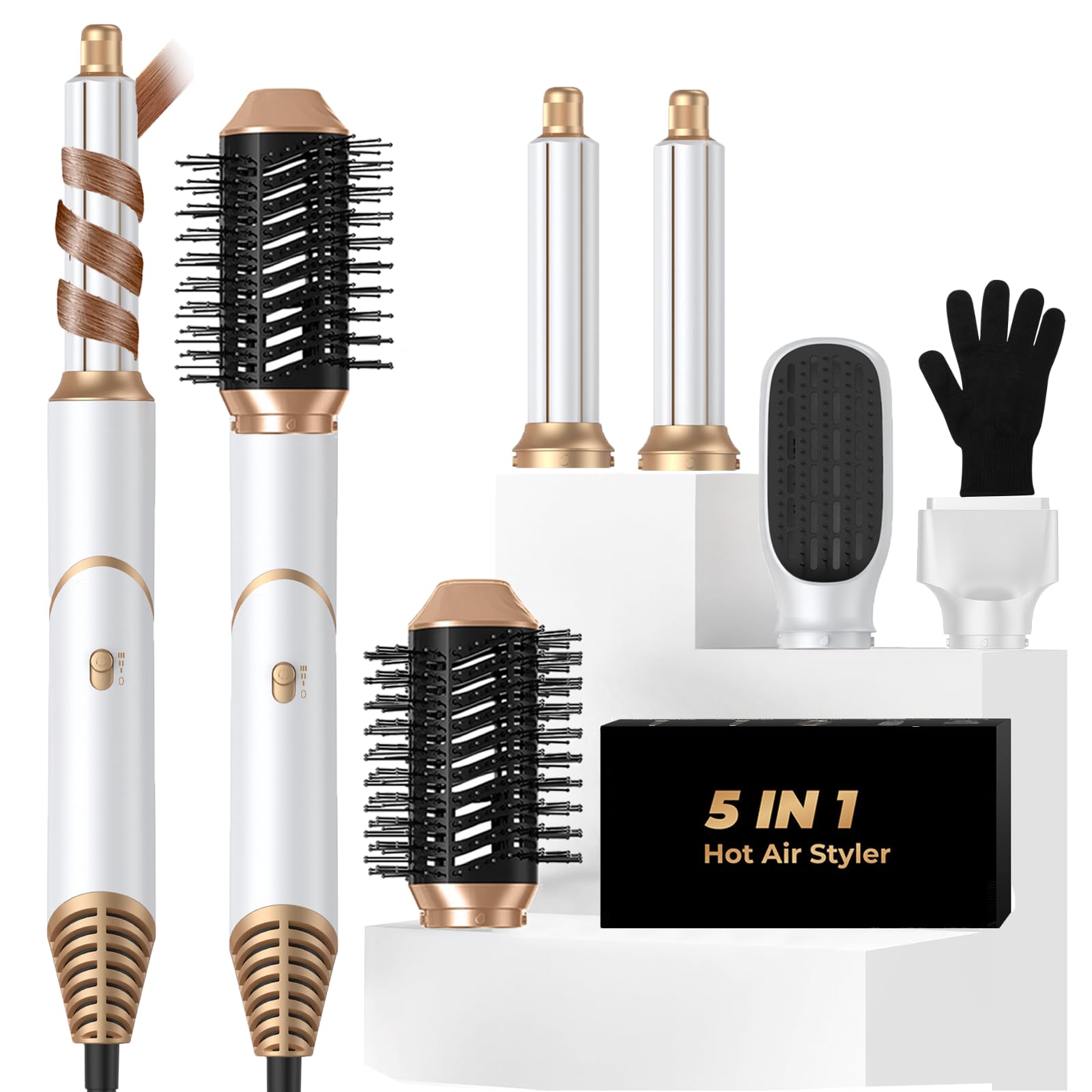 Blow Dryer Brush 5 in 1,Negative Ionic Magic Hair Styler,Hair Dryer Brush with Detachable Air Styler,Hot Air Brush for Women Vol