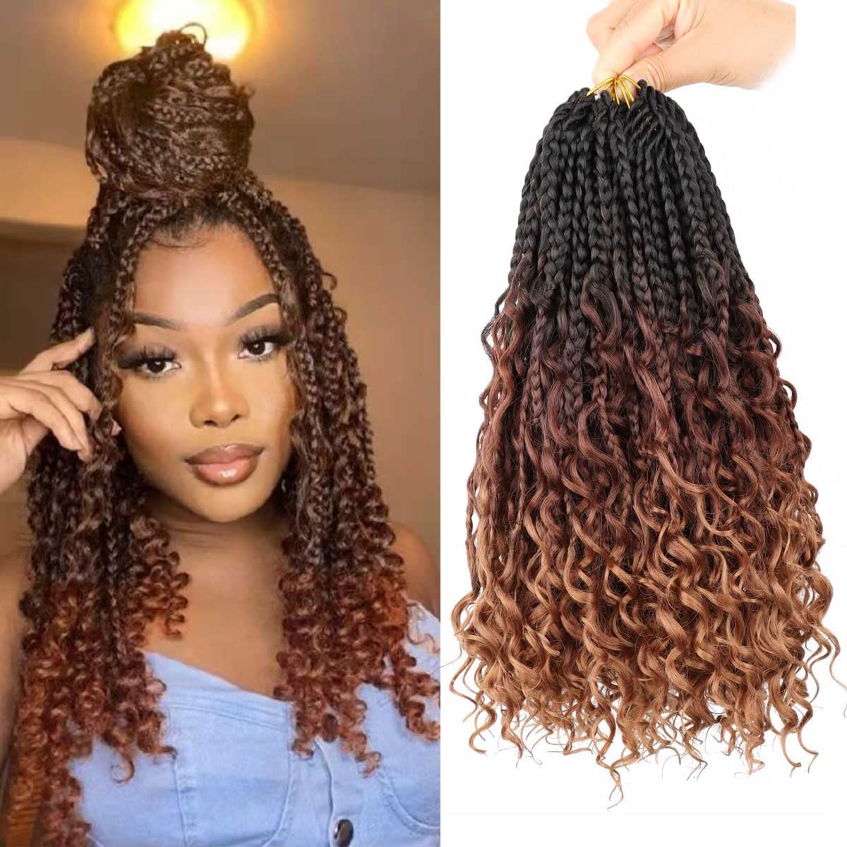 14 Inch Crochet Box Braids Curly Ends 8 Packs Box Braid Crochet Hair Prelooped Synthetic Crochet Braids for Black Women(14inch,