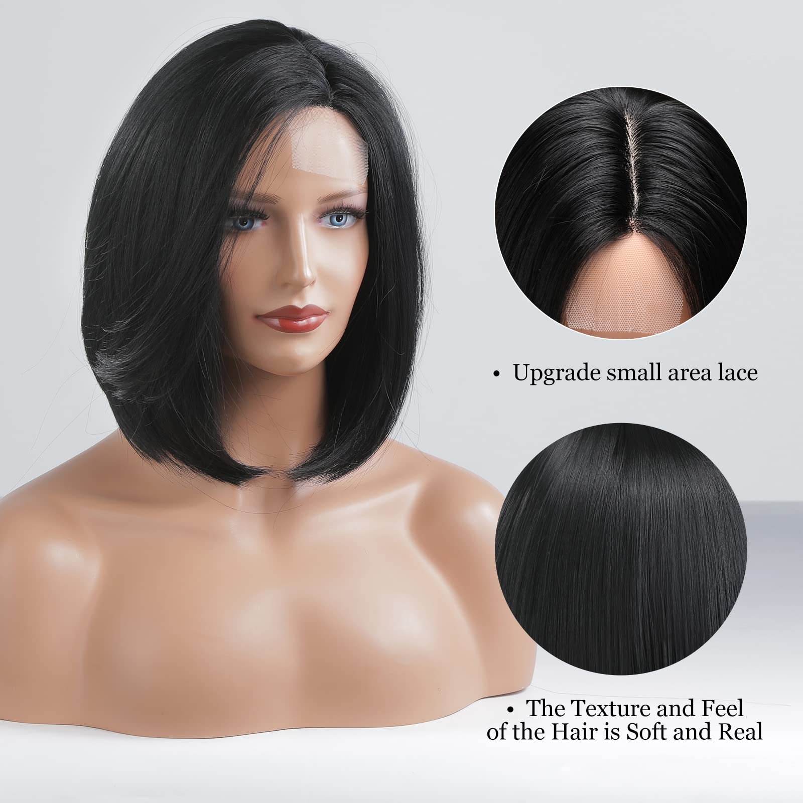 HAIRCUBE Black Bob Wig Straight Hair Wigs for Women Side Parting Shoulder Length Wig Short Hair Natural Looking Heat Resistant F