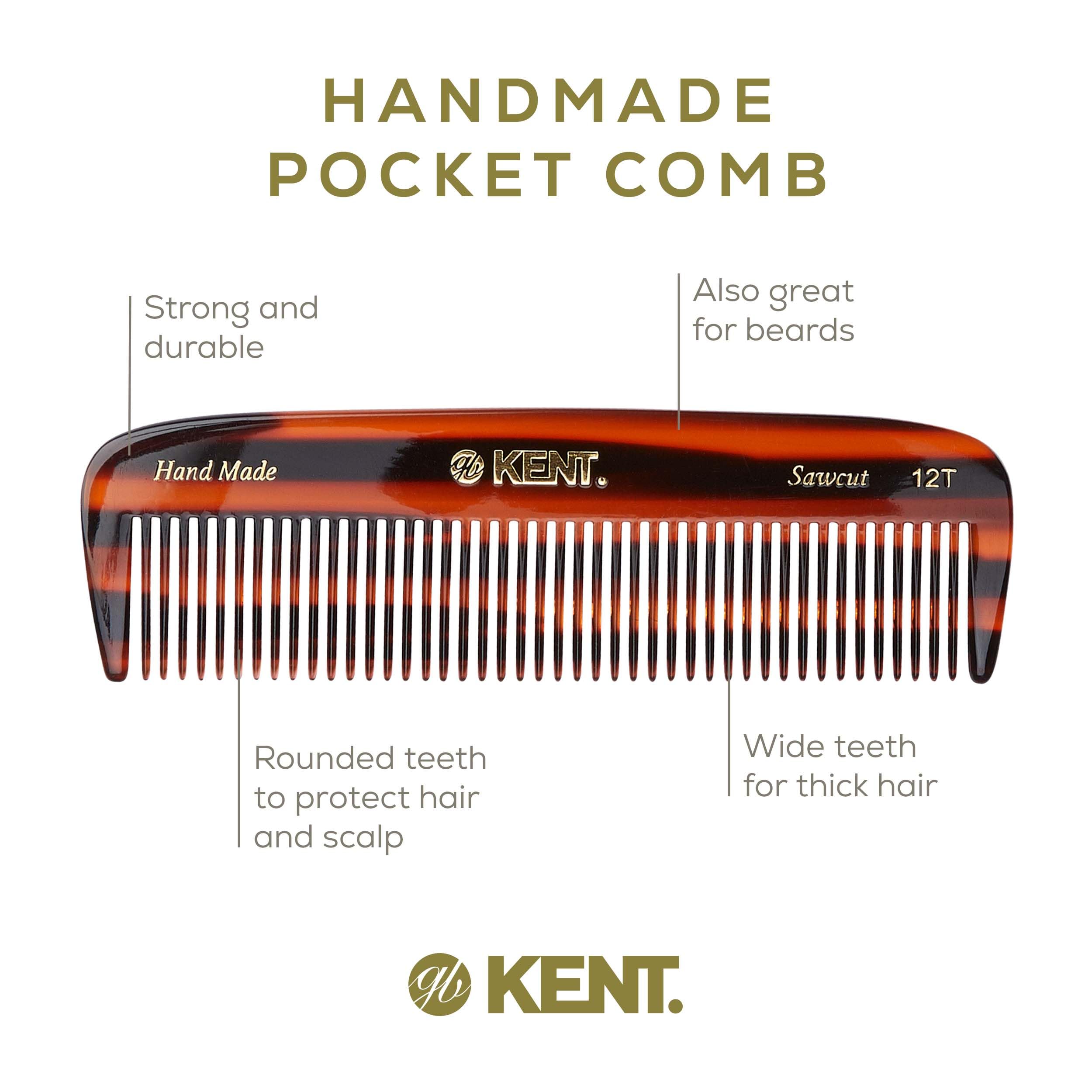 Kent 12T All Coarse Hair Detangling Comb Wide Teeth Pocket Comb for Thick Curly Wavy Hair. Hair Detangler Comb for Grooming Styl