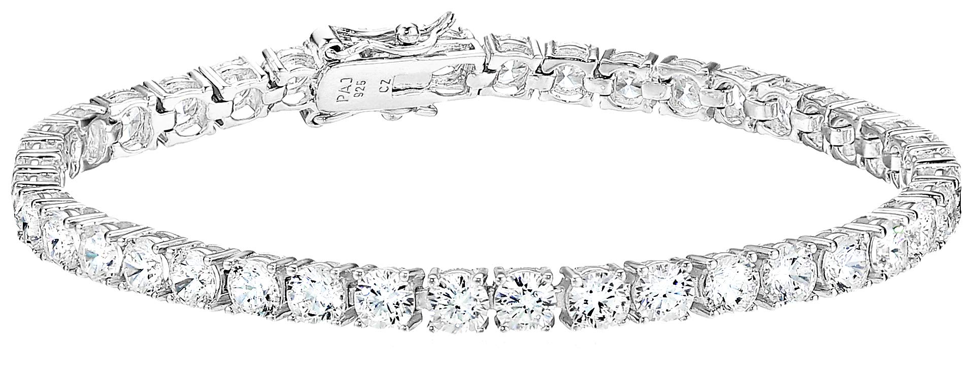 Amazon Essentials Platinum Plated Sterling Silver Round Cut Cubic Zirconia Tennis Bracelet (4mm), 7.75 (previously Amazon Collec