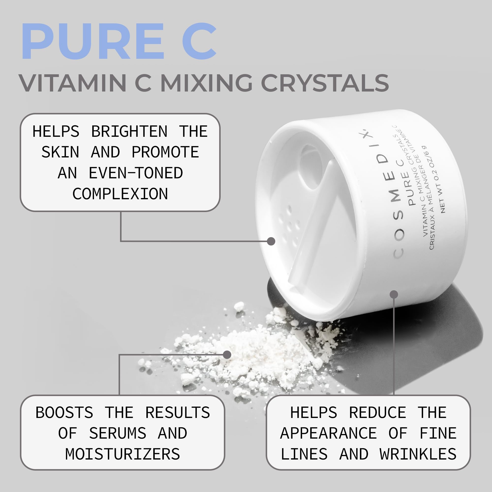 Cosmedix Pure C Vitamin C Mixing Crystals - Pure Vitamin C Face Powder - Boost Other Facial Skin Care Products - Anti Aging, Ant