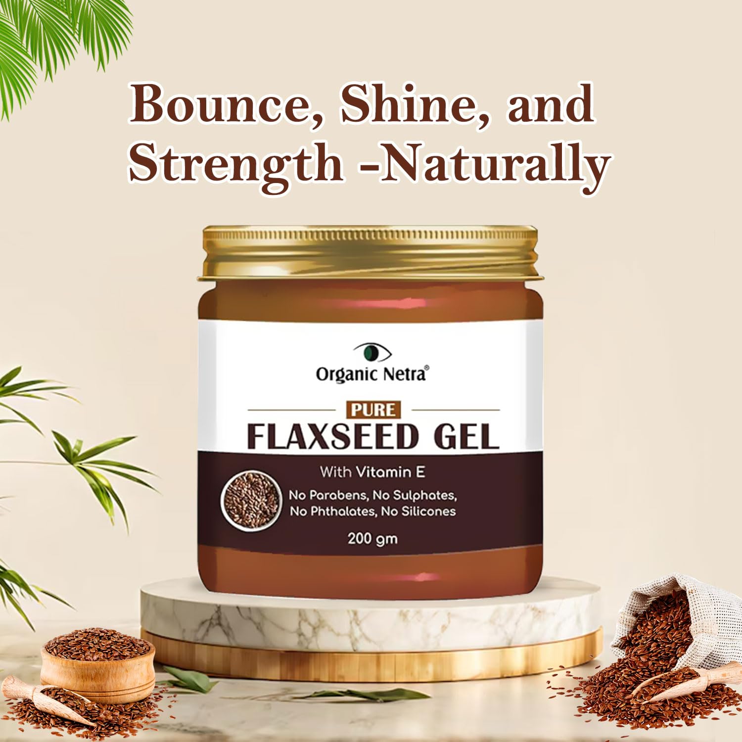 Organic Netra Pure Flaxseed Gel With Vitamin E For Hair & Skin, Strengthens & Nourishes Hair & Skin Health, Safe & Mild for All