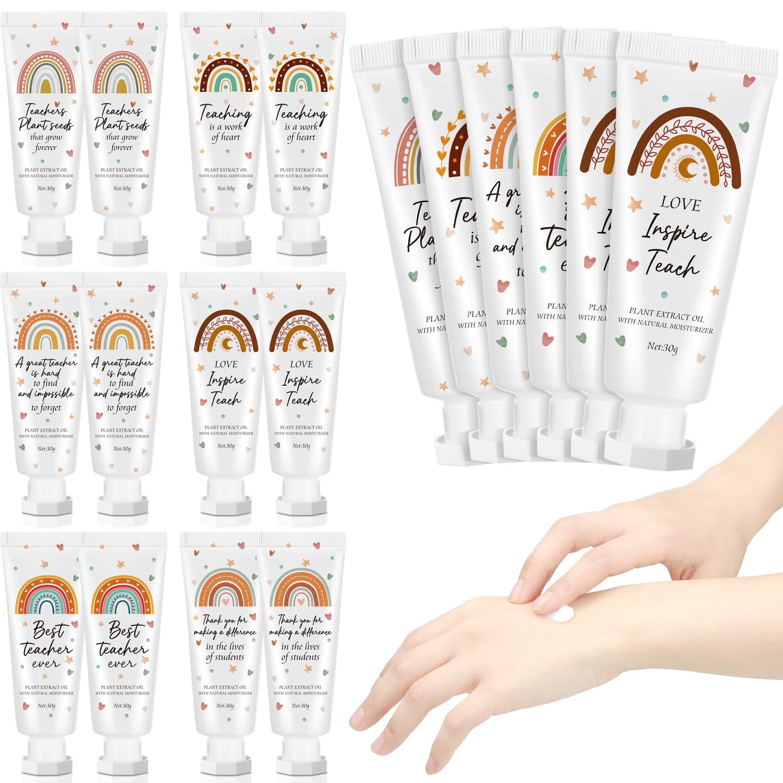 Dansib 12 Pcs Teacher Appreciation Hand Cream Gifts Boho Rainbow 2025 Back to School Thank You Teacher Gifts for Women Travel Si