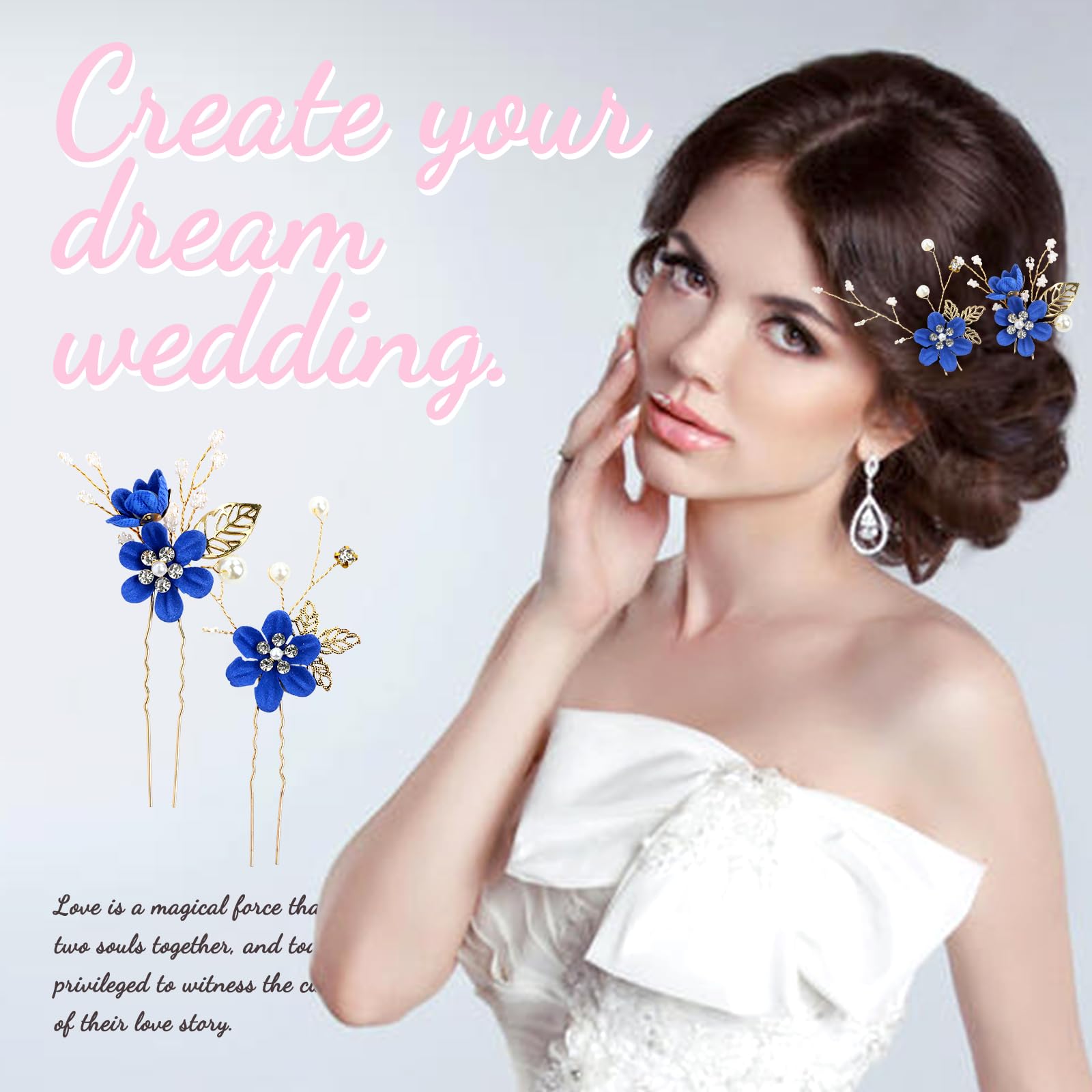 Insowni 20 Pack Classic White Dusty Pink Blue Flower Bridal Wedding Hair Side Combs+U-Shaped Flower Hair Pins+Twist Spiral Pearl