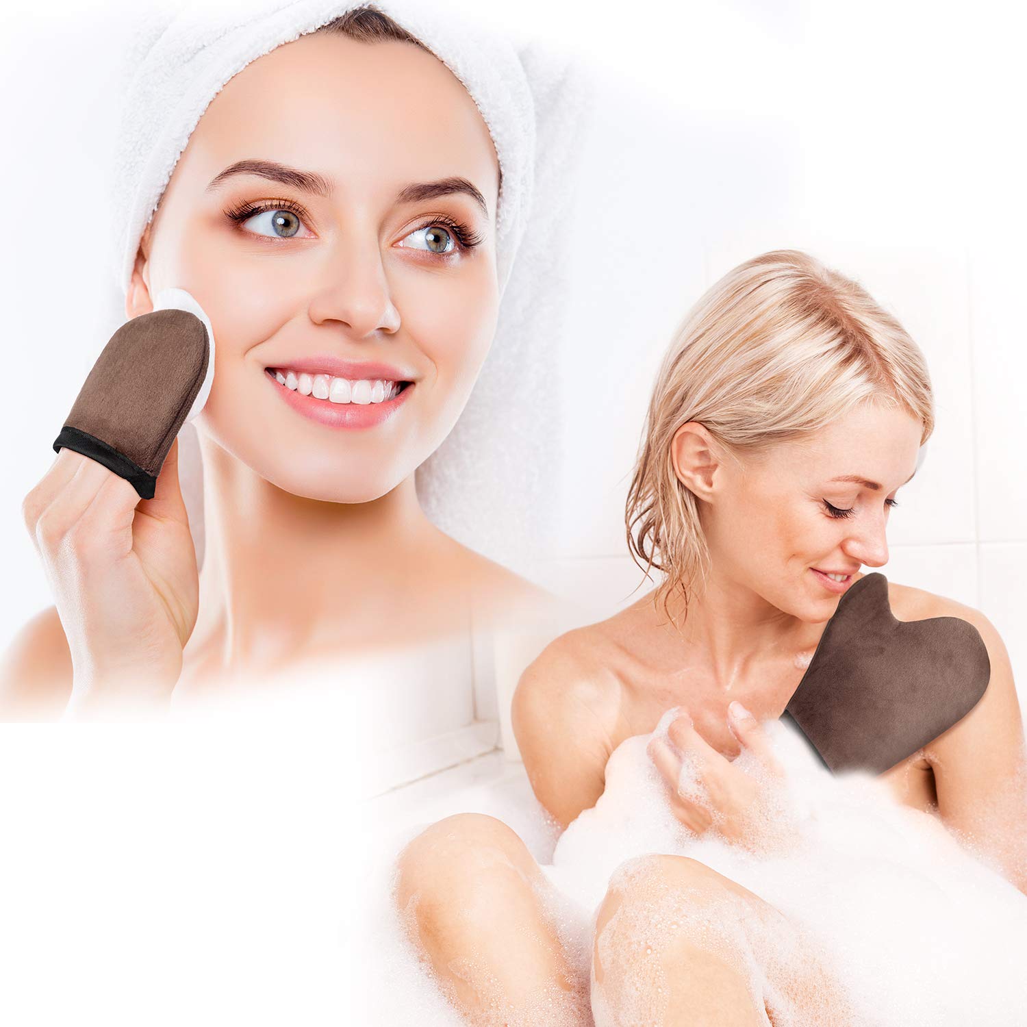 5 Pieces Self Tanning Mitt Applicator Kit, Includes Exfoliating Glove, Tanning Mitt, Mini Face Mitt, Back Lotion Applicator With