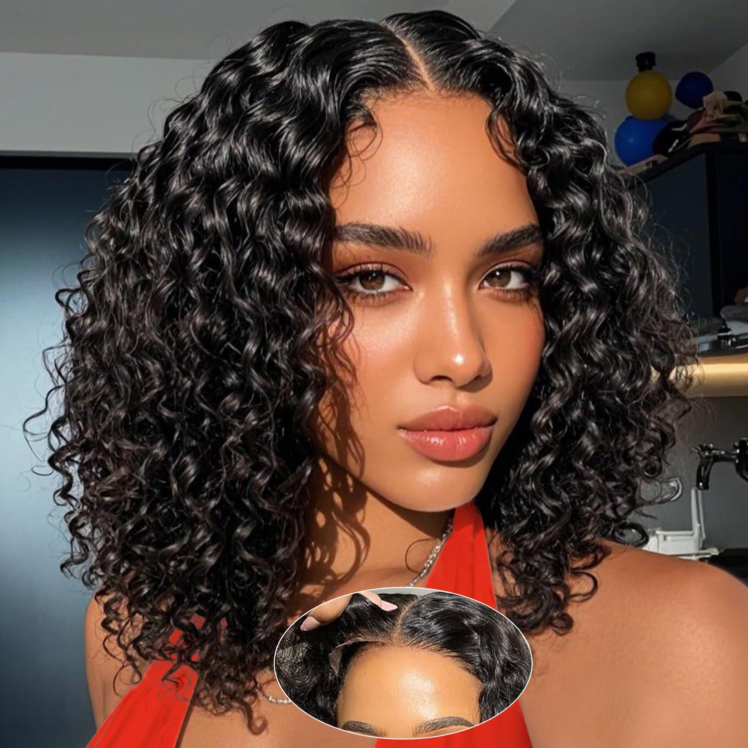 UCUVIC Curly Bob Wig Human Hair 5x5 Wear And Go Glueless Wigs Human Hair Pre Plucked Pre Cut Deep Wave Lace Front Closure Wigs F