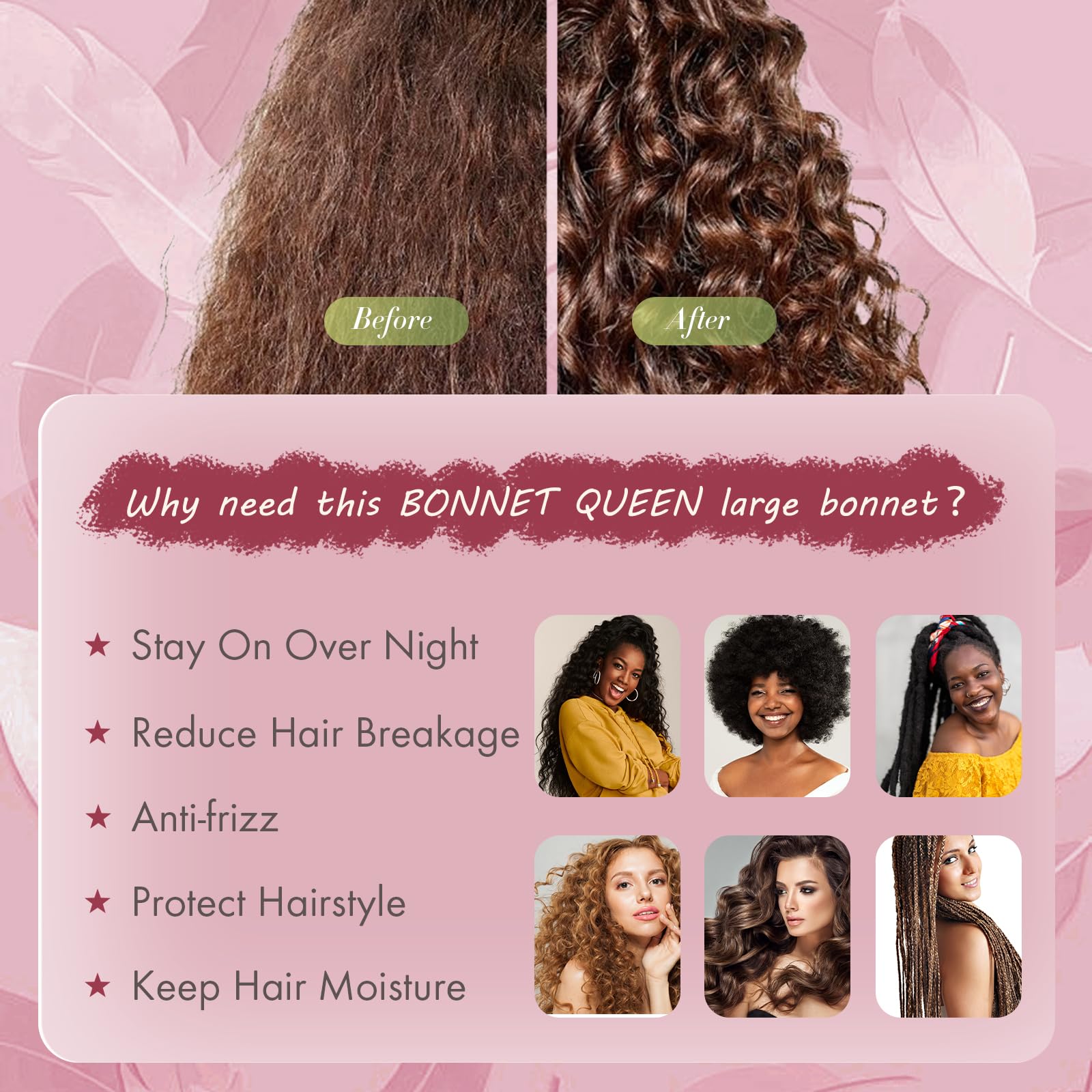 BONNET QUEEN Silk Bonnet for Sleeping Women Satin Bonnet Hair Bonnet Large Bonnet night sleep cap scarf for curly hair with tie