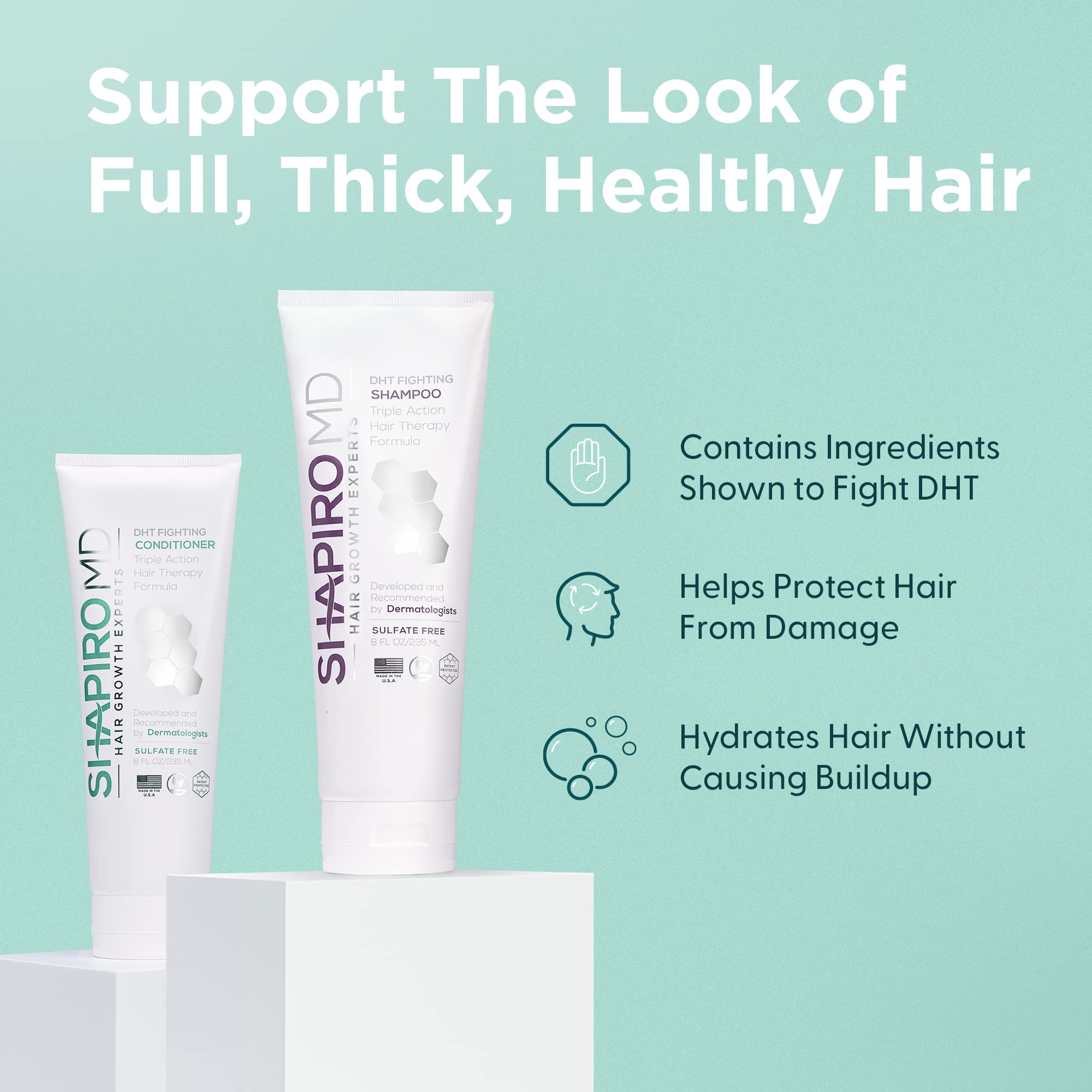 Shapiro MD Hair Growth Experts Hair Loss Shampoo and Conditioner, DHT Fighting Vegan Formula for Thinning Hair Developed by Derm