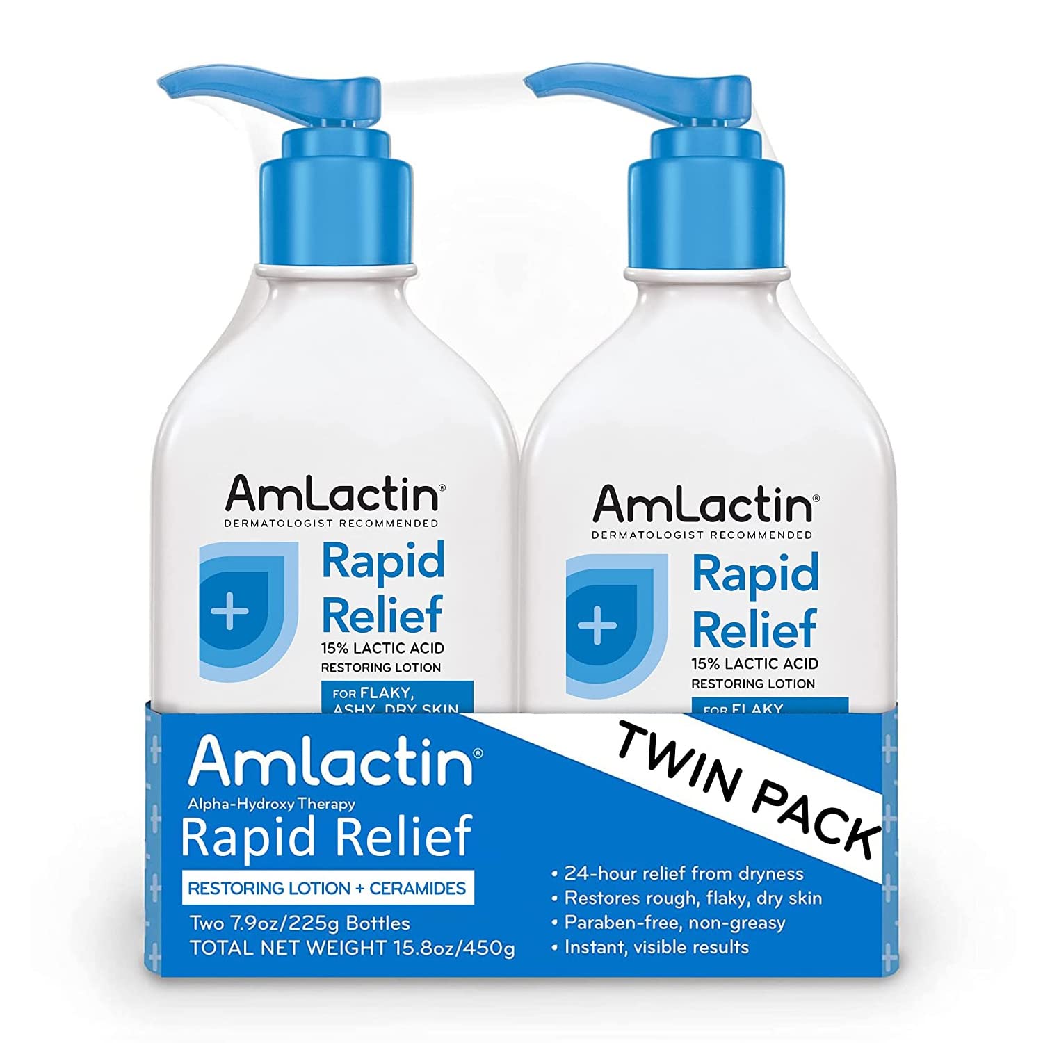 Amlactin Intensive Healing Body Lotion For Dry Skin - 7.9 Oz Pump Bottles (Twin Pack) - 2-In-1 Exfoliator And Moisturizer With C