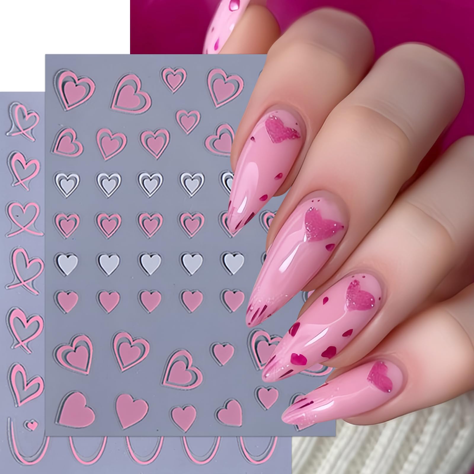 8 Sheets Heart Nail Stickers Valentine'S Day Nail Art Stickers Love Hearts Nail Decals 3D Self-Adhesive Gold Black White Love He