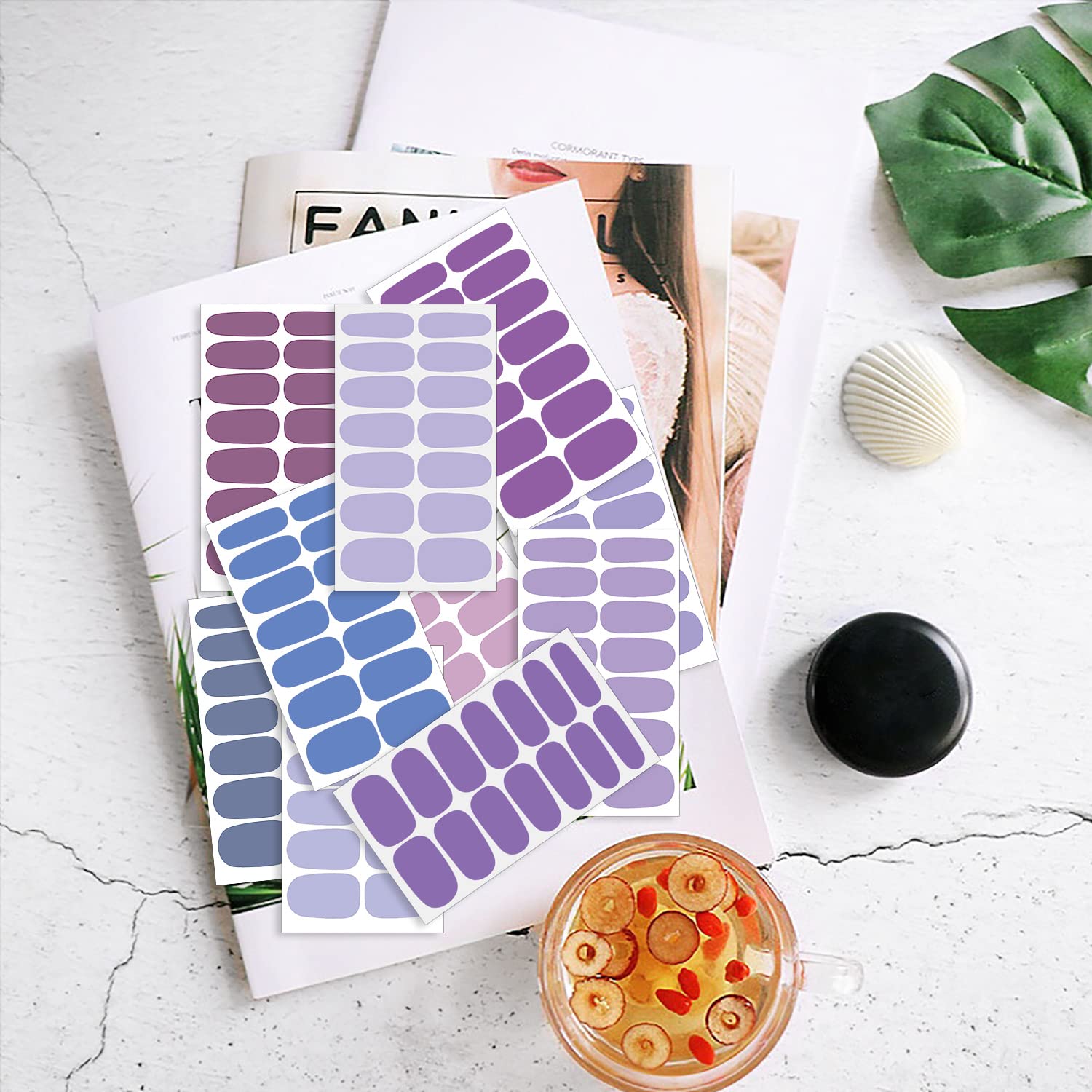 WOKOTO 16 Sheets Solid Nail Polish Strips Full Nail Wraps for Women Nail Art Stickers Purple Gel Nail Strips 224 Tips Gel Nail W