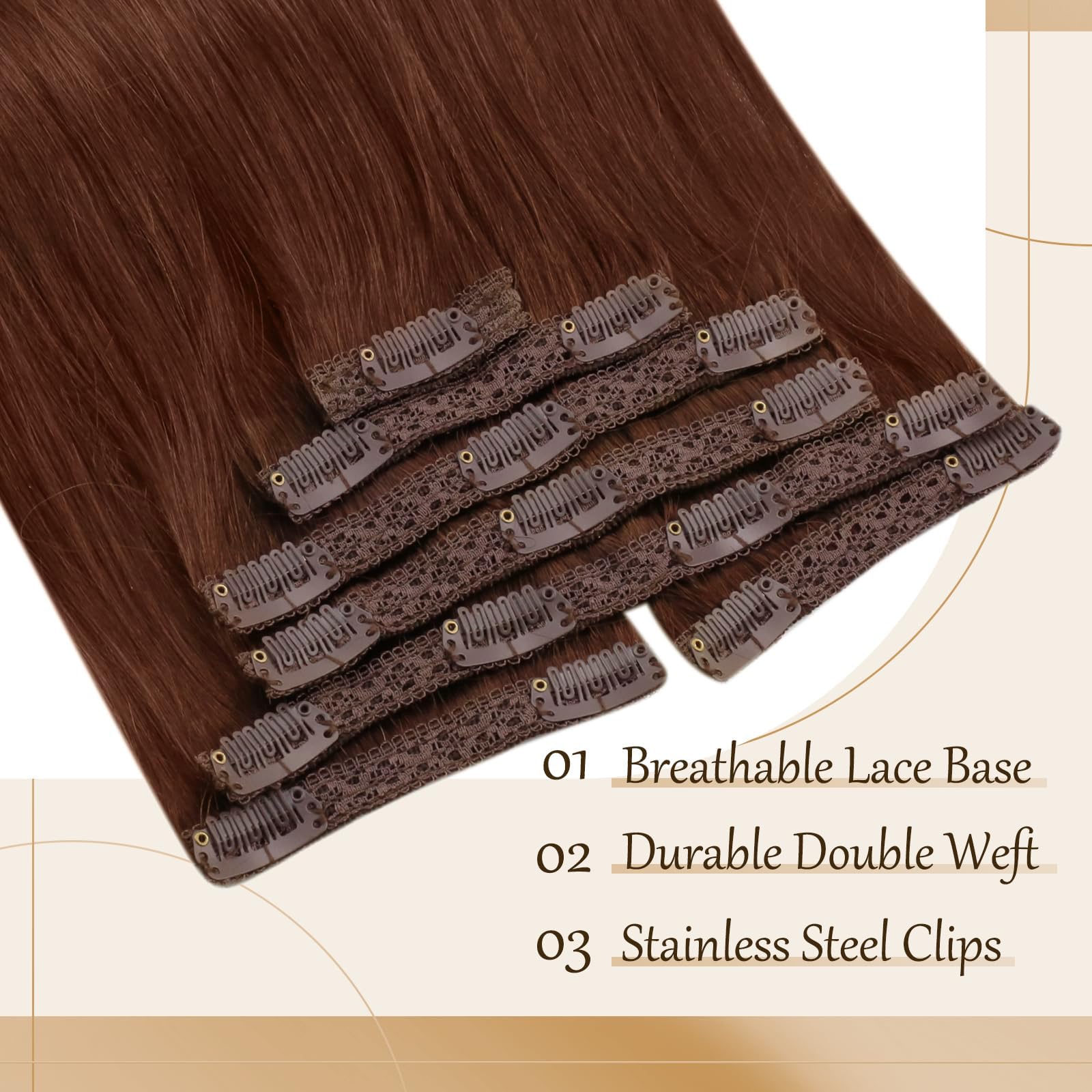 Sunny Human Clip in Hair Extensions Auburn Real Hair Extensions Clip in Human Hair Dark Auburn Hair Extensions Clip in Auburn Ha