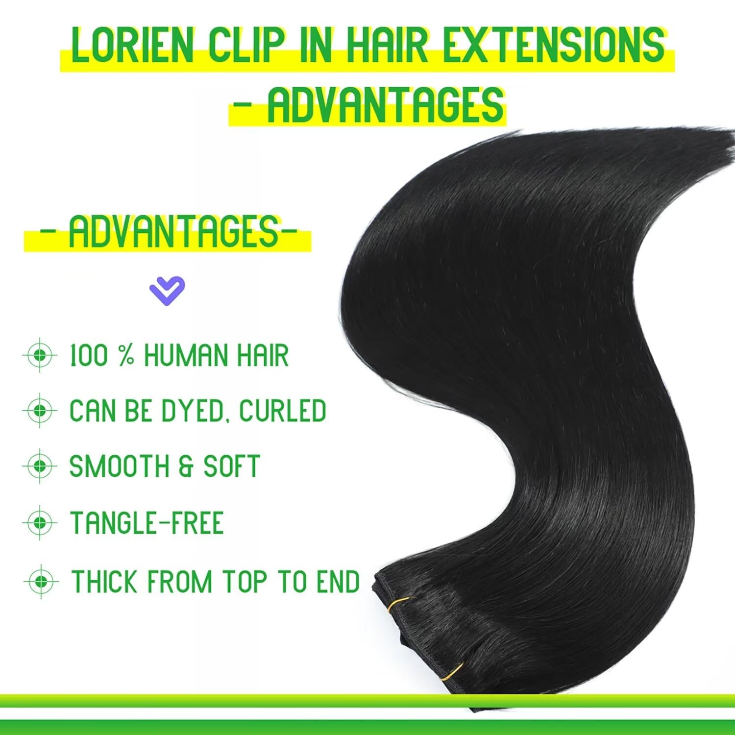 Lorien Clip In Hair Extensions Real Human Hair, 20 Inch 105G, 1 Jet Black, Clip In 100% Brazilian Remy Human Hair Extensions 8Pc