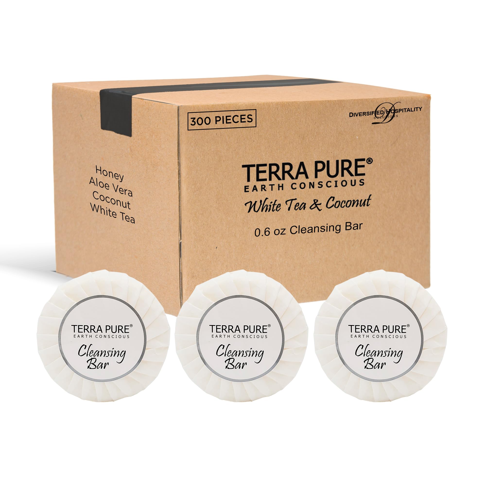 Terra Pure White Tea And Coconut Hotel Soap | Travel Size Toiletries Bulk Set For Airbnb Essentials | 0.6Oz Bar Soap | 300 Piece