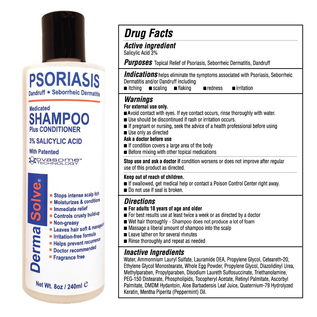 Dermasolve Psoriasis & Dandruff Shampoo + Conditioner, 8 oz - Heals Itchy, Flaky Skin, Soothes & Moisturizes Inflamed Scalp