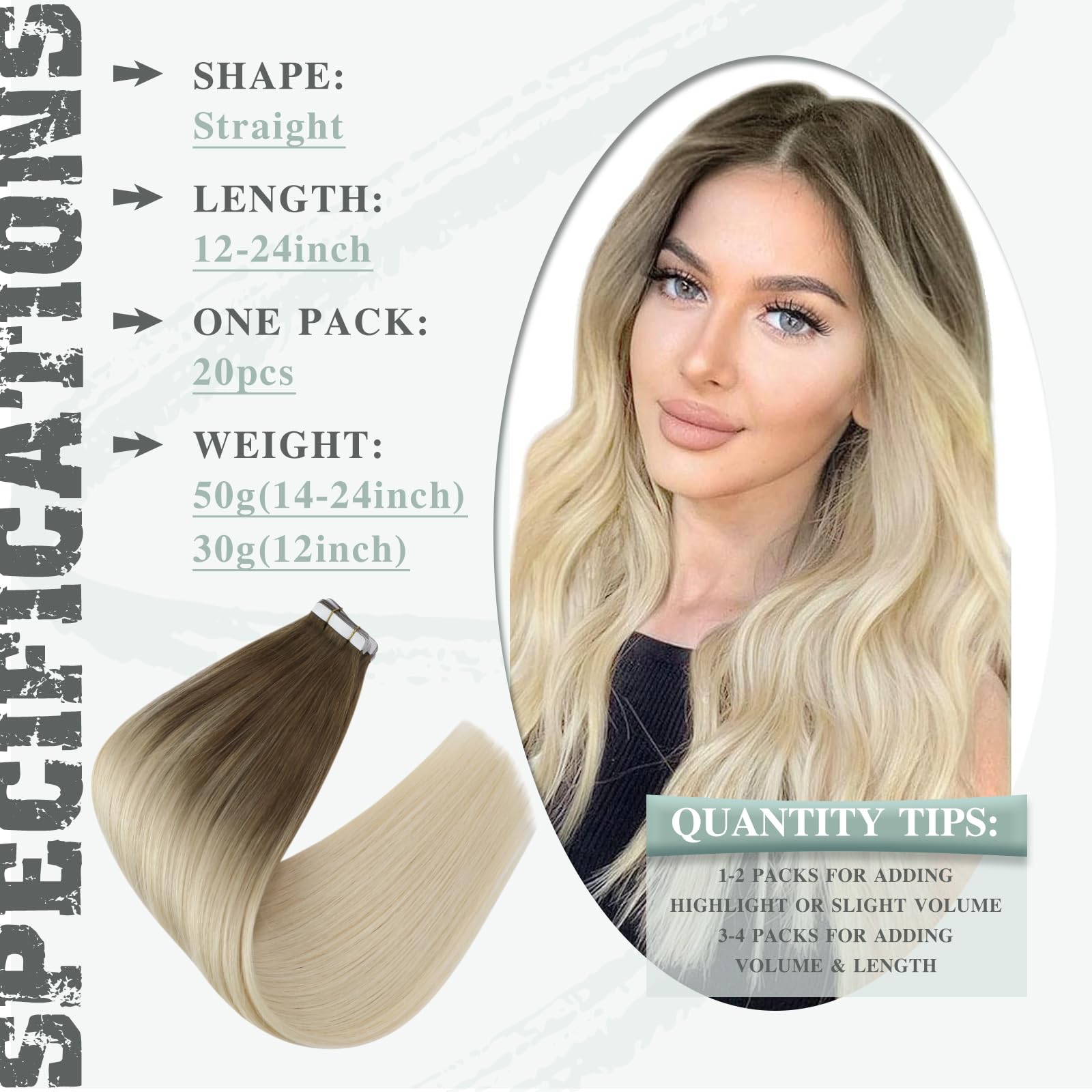 Ve Sunny Tape in Hair Extensions Real Human Hair Invisible Remy Human Hair Straight Tape Ins Double Sided Light Brown Root to Pl