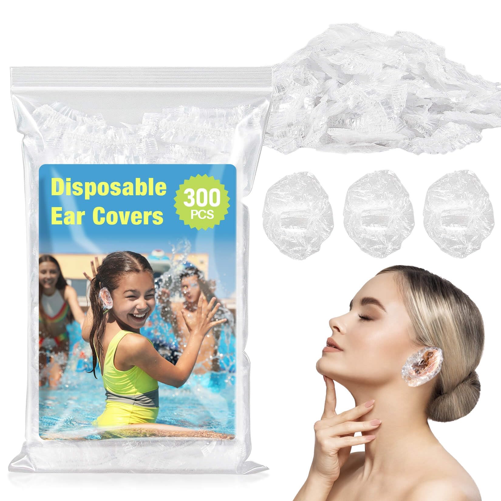 Maqihan 300 Pack Disposable Ear Covers - Plastic Ear Covers Waterproof Plastic Ear Protection Ear Caps For Hair Dye,Shower,Bathi