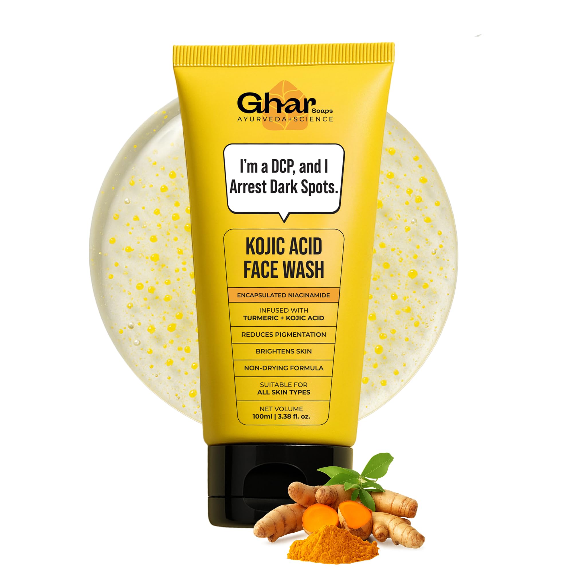 Ghar Soaps Kojic Face Wash With Kojic Acid, Niacinamide, Turmeric For Skin Lightening, Pigmentation, Dark Spots For All Skin Typ