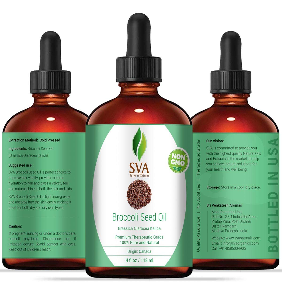 Sva Broccoli Seed Oil - 4 Fl Oz - 100% Natural Cold Pressed Broccoli Oil - For Face, Skin Care, Hair Care, Scalp Massage & Body