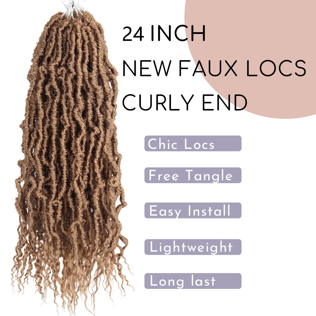 BOHOBABE 24 Inch New Faux Locs With Curly End 6 Packs Soft Locs Crochet Hair 72 Strands Long Natural Crochet Braids (6Packs,27#)