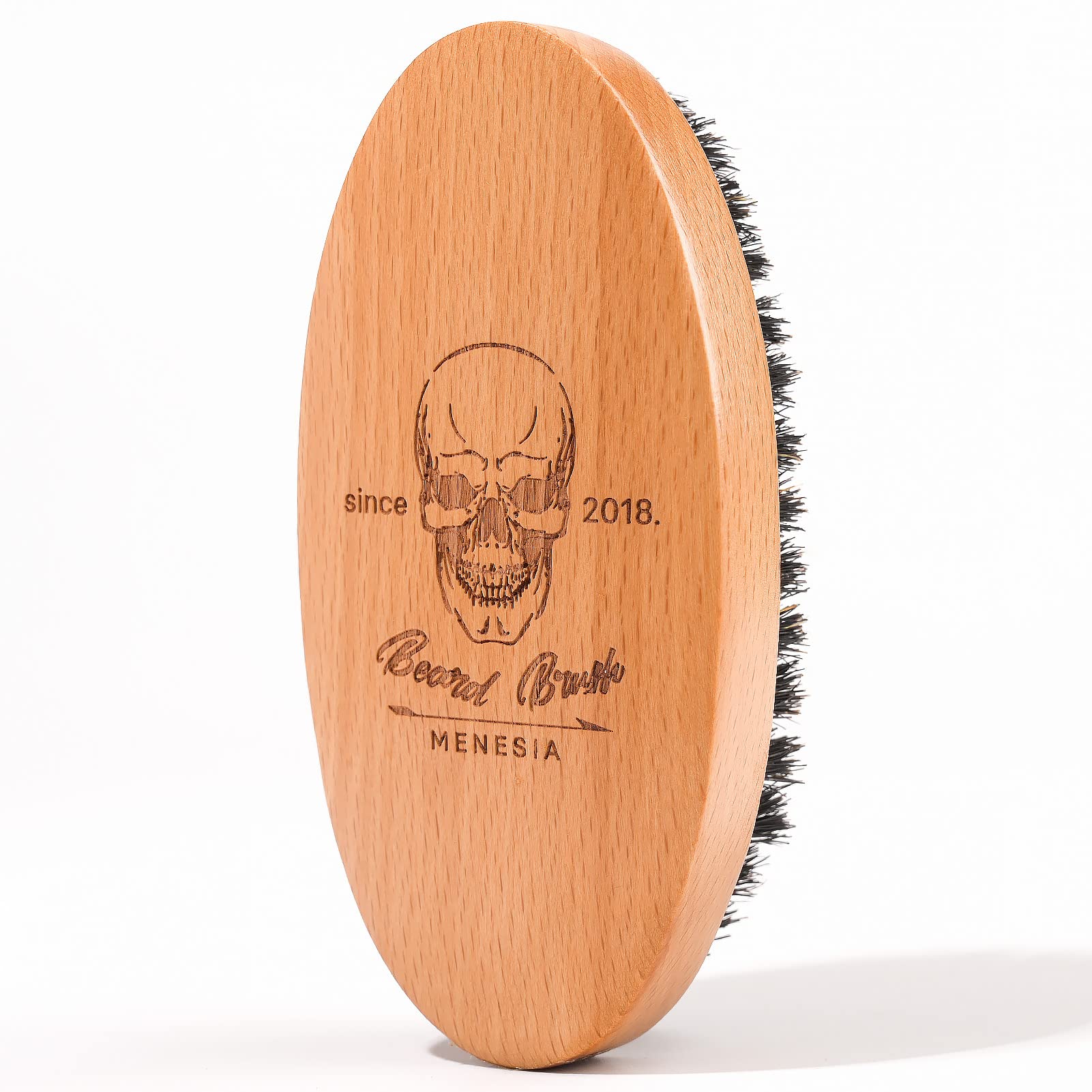 Menesia Boar Bristle Hair Beard Brush for Men, Pocket Travel Men 's Wooden Small Soft Beard Brush (Skull)