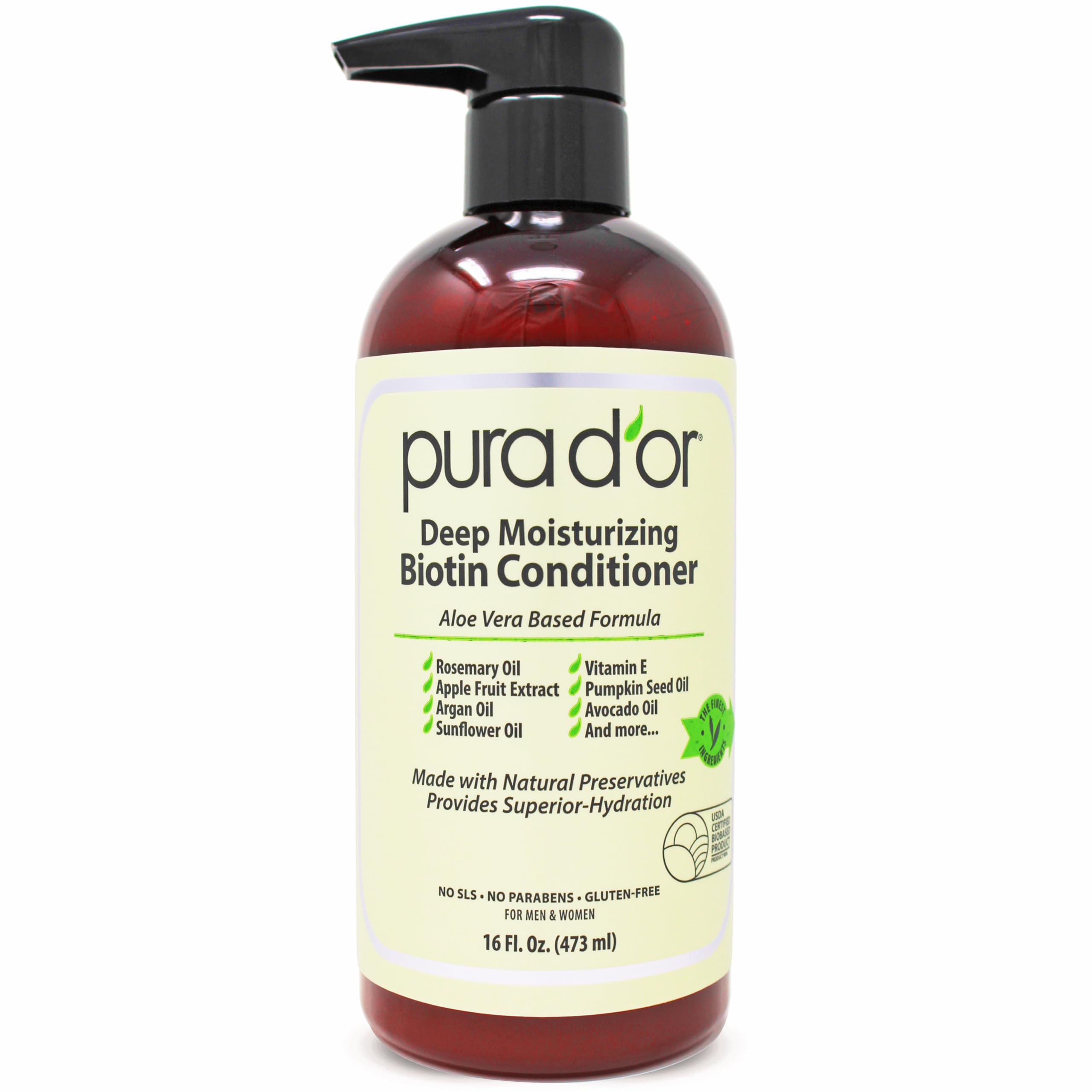 Pura D'Or Deep Moisturizing Biotin Conditioner Thickens, Softens, & Moisturizes Dry, Frizzy, Damaged Hair W/Argan Oil, Pumpkin,