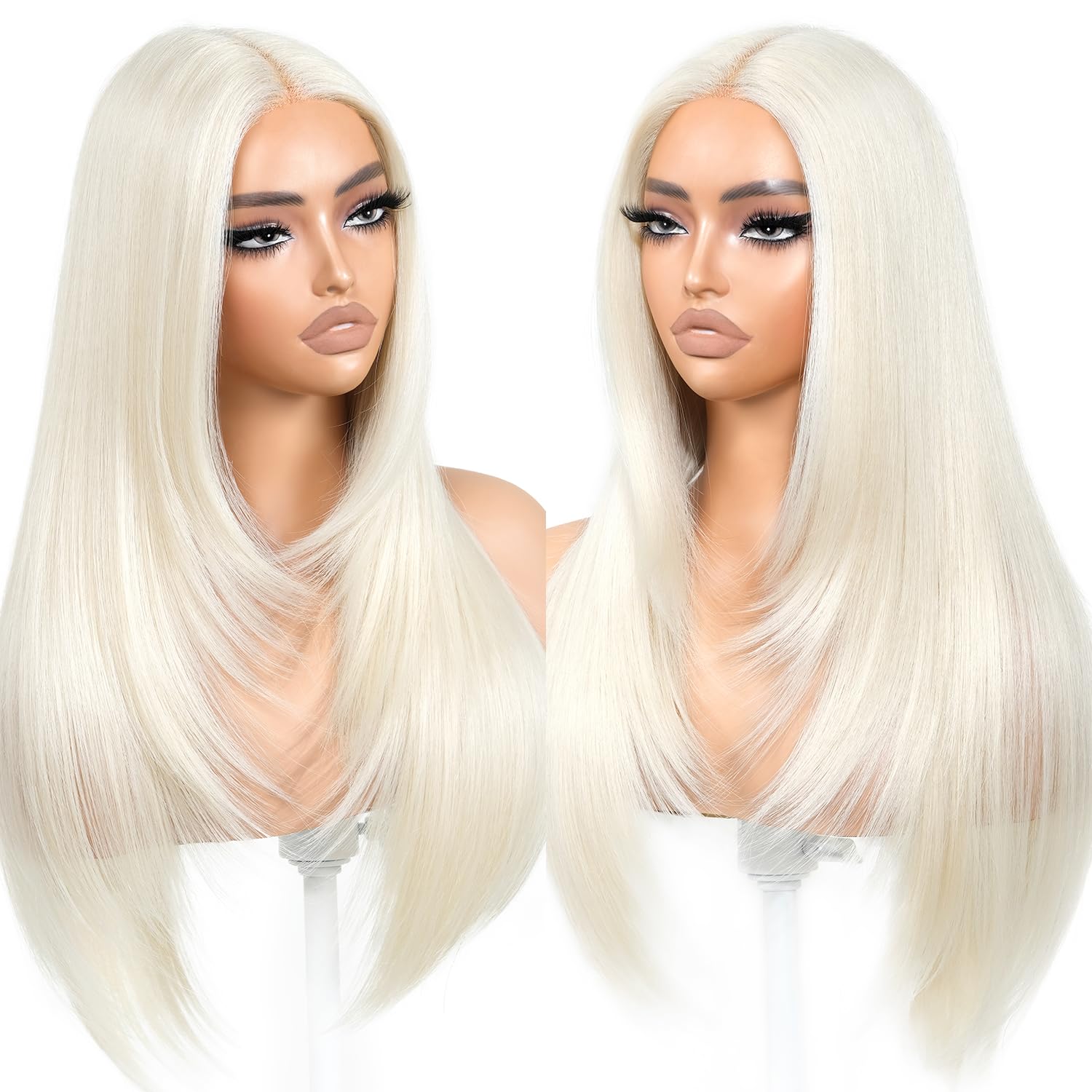 BrownBomb Blonde Wear and Go Glueless Wigs Pre Plucked Pre Cut for Beginners 613 Synthetic Lace Front Wigs With Bangs Long Strai