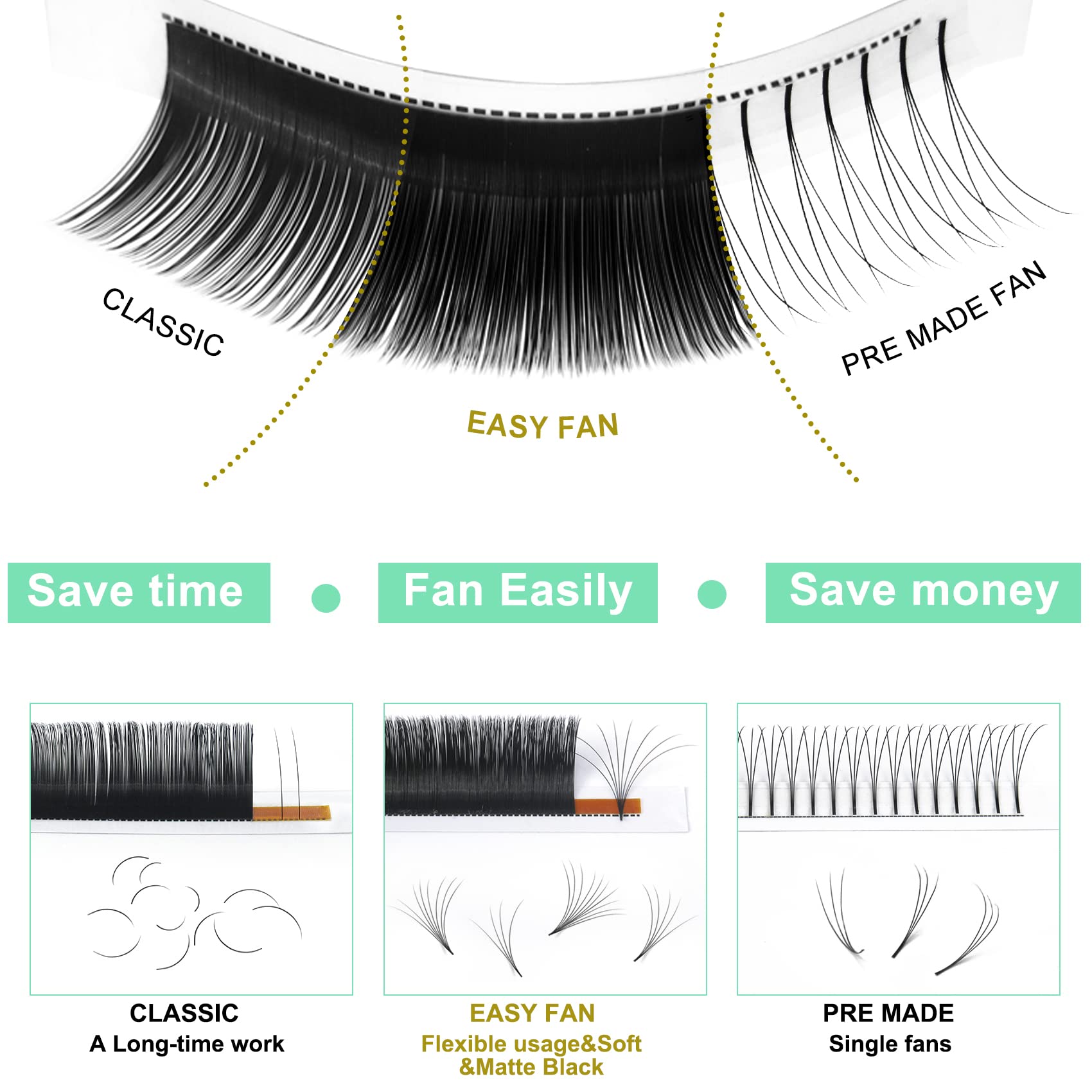 Easy Fan Volume Lashes C-0.03-9-16 Volume Lash Extensions Flowering Lash Extensions .03 .05 .07 .10 Rapid Blooming Eyelash Exten