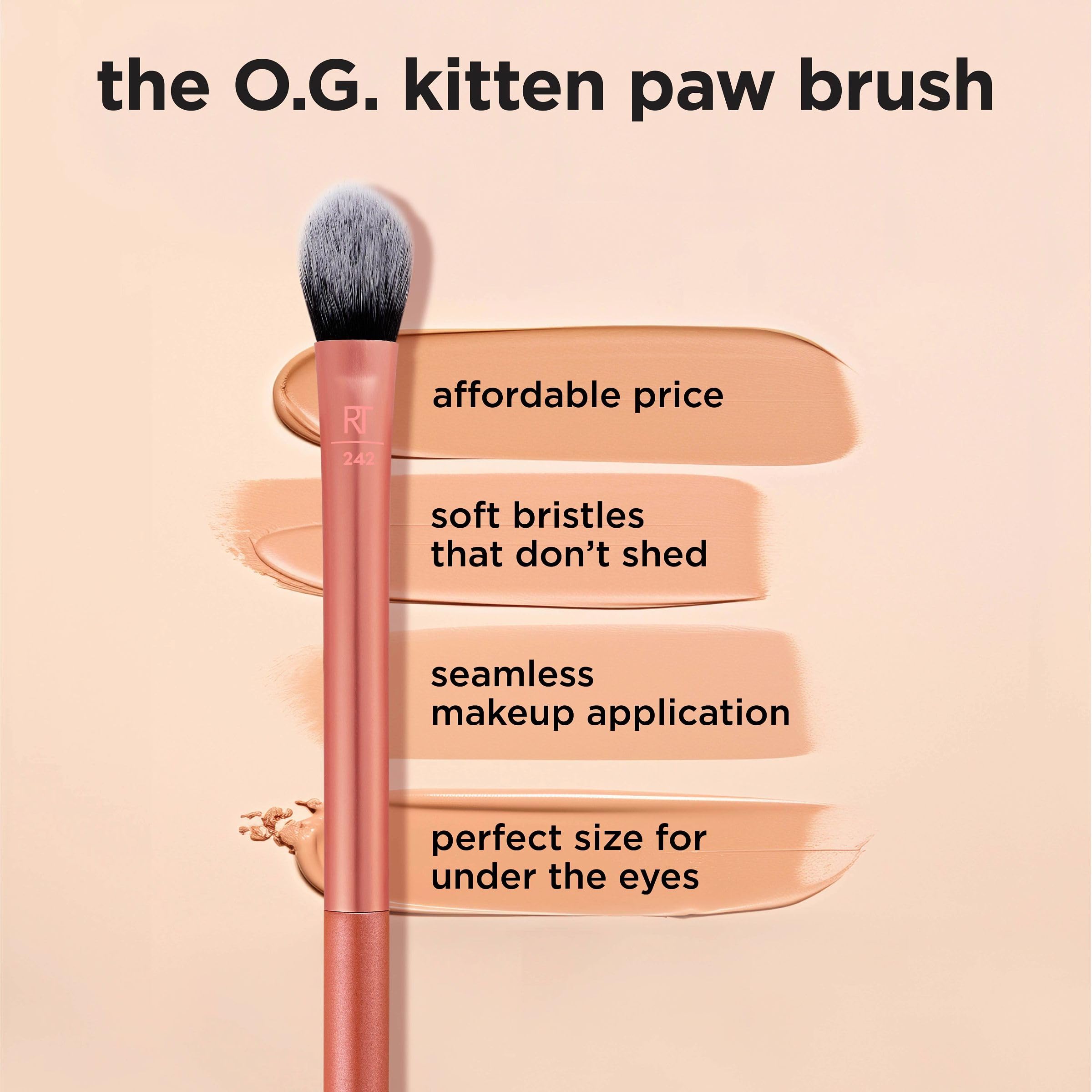 Real Techniques Brightening Concealer Makeup Brush, Viral Kitten Paw Brush Conceals Under Eyes, & Imperfections, Cover Dark Circ