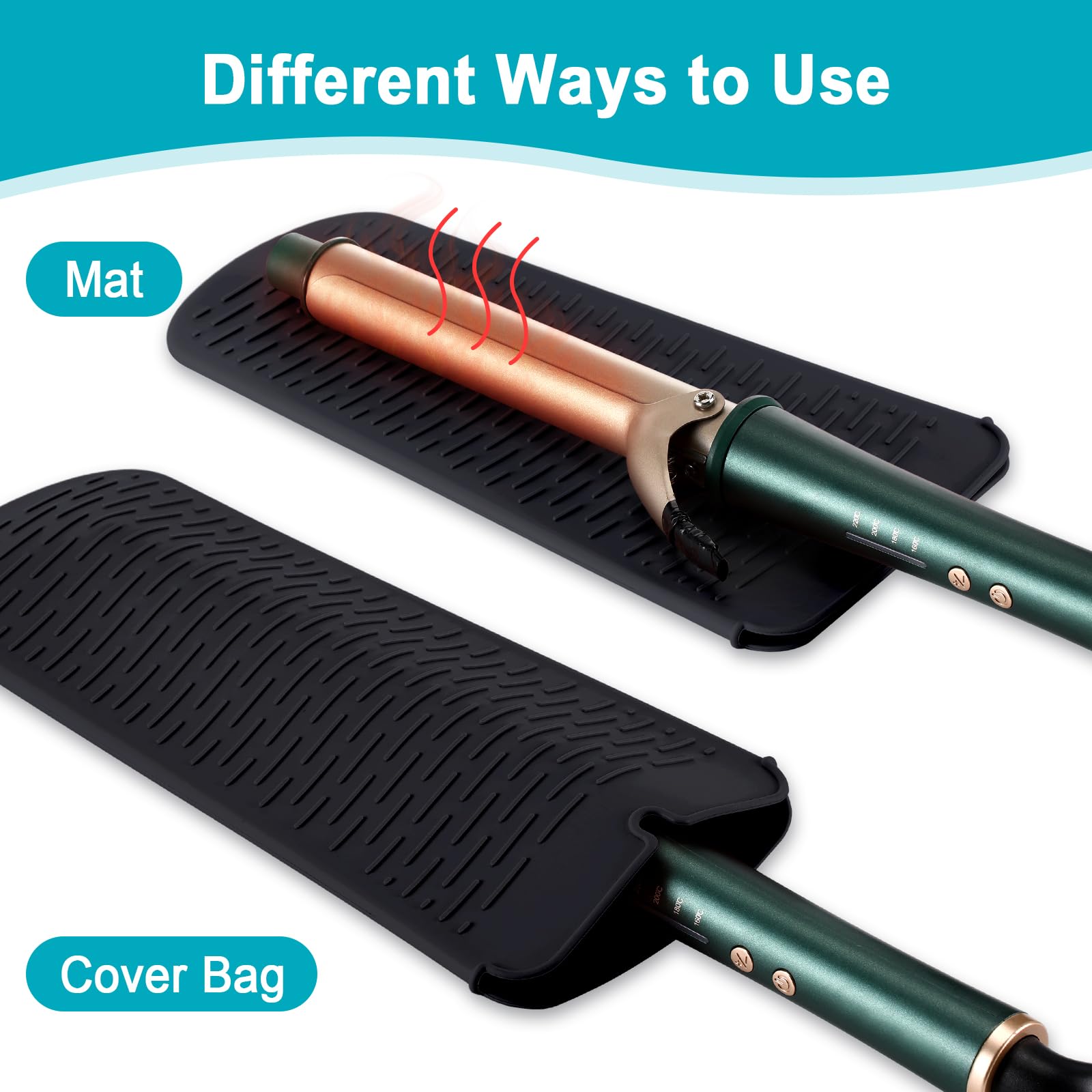Shappy 2 Pieces Flat Iron Holder Curling Iron Travel Case Heat Resistant Travel Bag Flat Iron Mat Silicone Mat for Hair Tools Cu