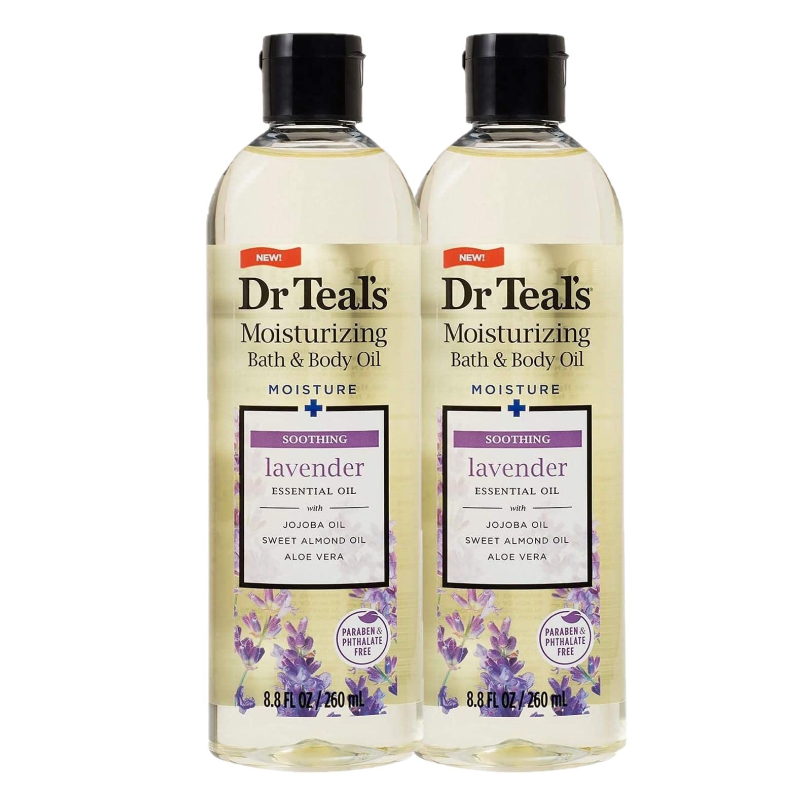 Dr. Teals Soothing Lavender Bath & Body Oil Gift Set (2 Pack, 8.8oz ea.) - Aloe Vera, Almond Oil, & Jojoba Essential Oils Soften