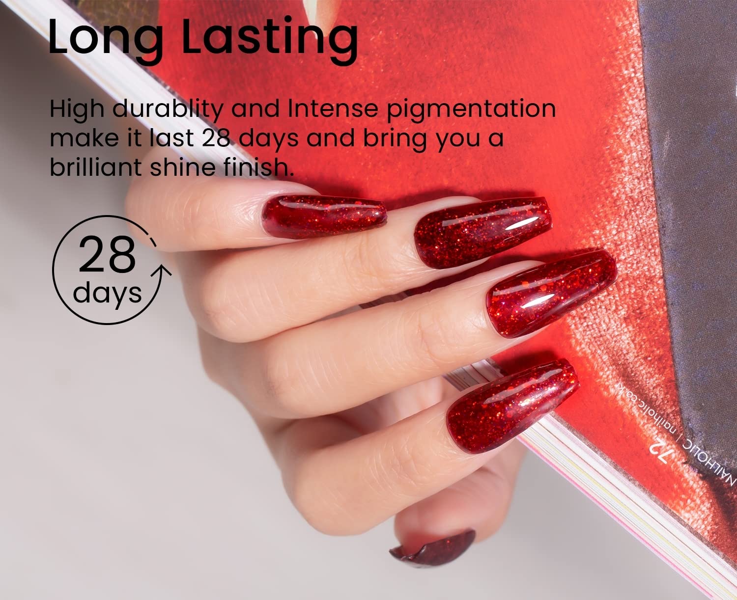 Maychao Glitter Gel Nail Polish, 15Ml Fiery Red Glitter Gel Nail Polish, Soak Off Uv Led Nail Gel Polish Nail Art Starter Manicu