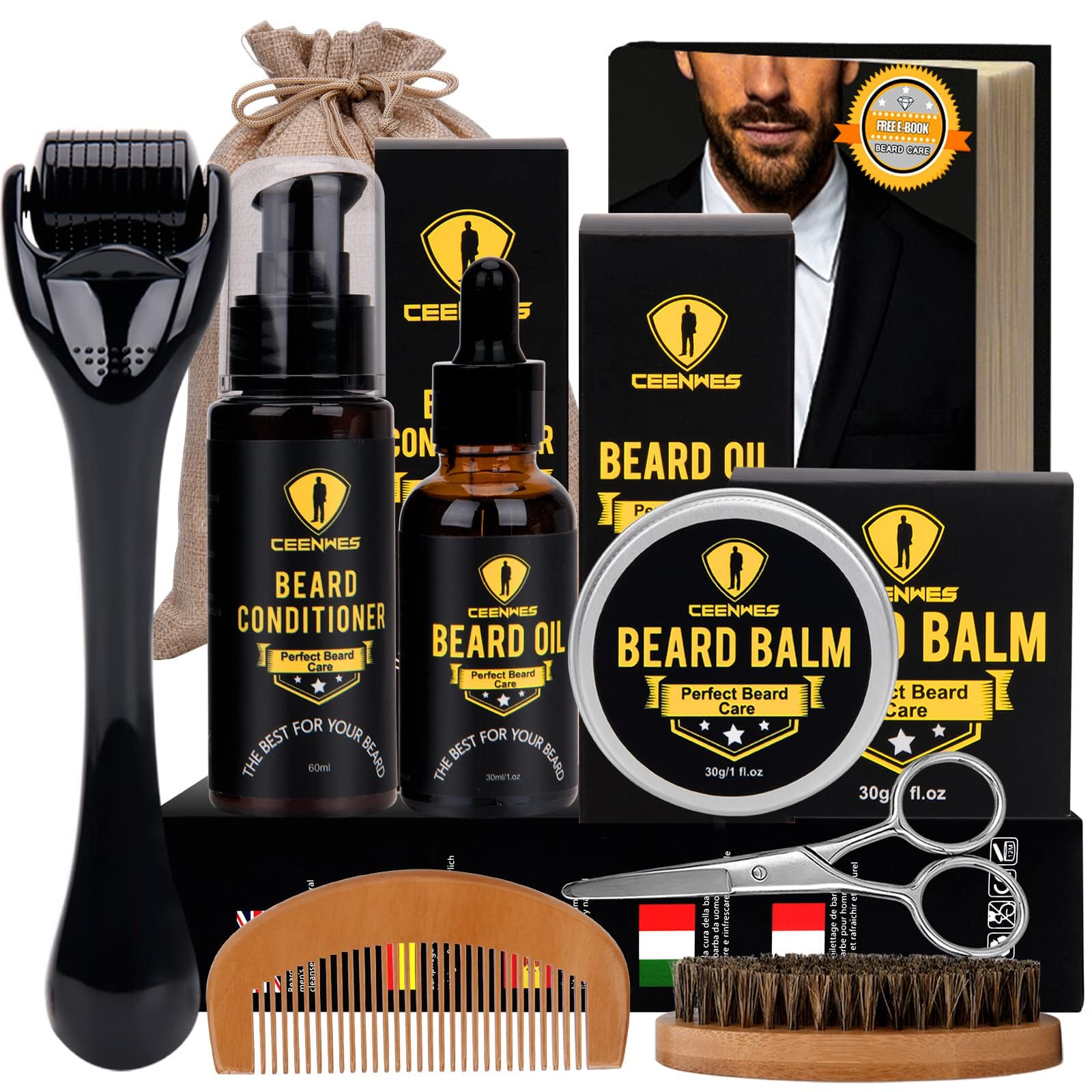 Ceenwes Upgraded Beard Grooming Kit With Beard Conditioner ,Beard Oil, Beard Brush, Beard Comb, Beard Balm, Beard Shampoo, Beard