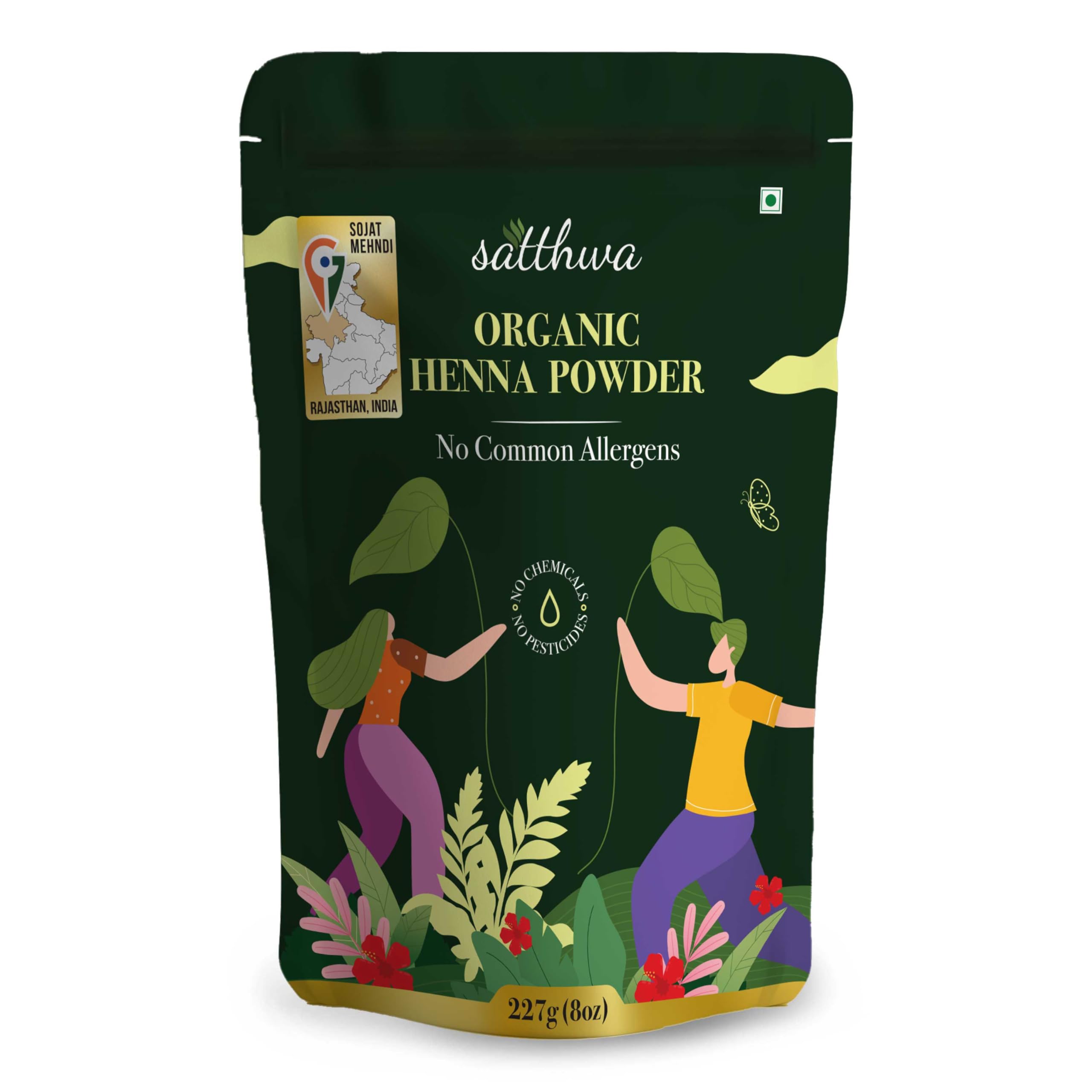 Satthwa Organic Henna Powder (Mehndi Powder)| 227gm (8oz) | 100% Pure and Natural Lawsonia Inermis | Henna for Cools Scalp, Nour