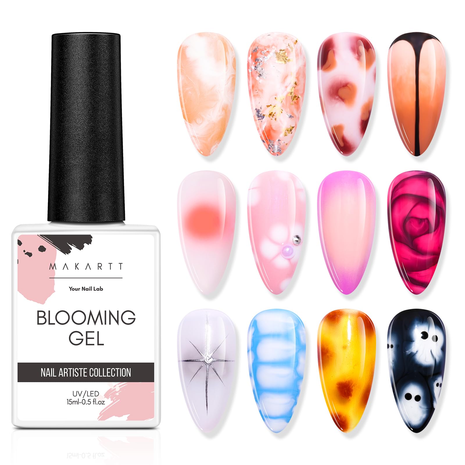 Makartt Clear Blooming Gel 15Ml Uv Led Soak Off Nail Art Polish For Spreading Effect Marble Nail Polish Gel Paint Nail Designs F