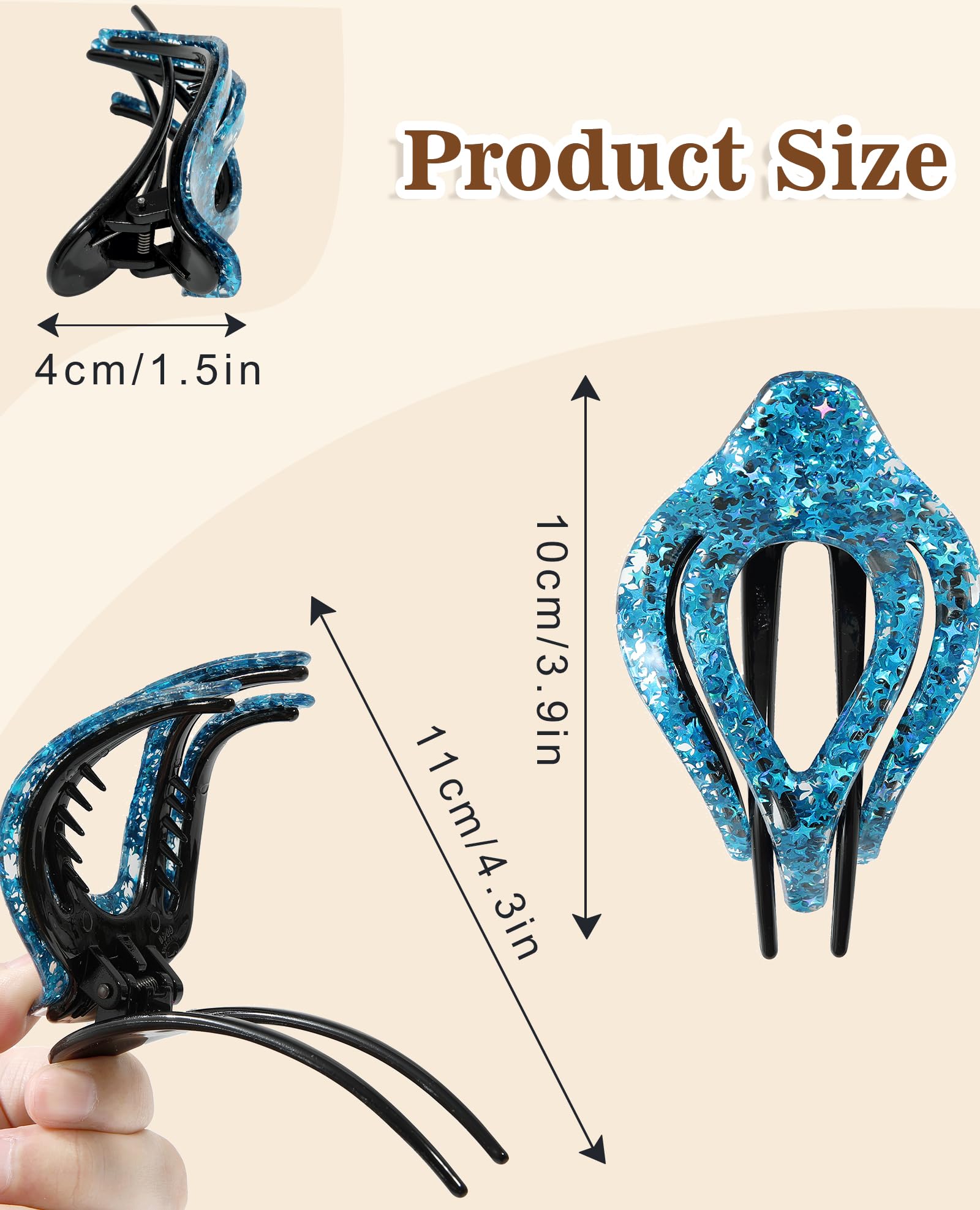 French Concord Curved Hair Clips - 4Pcs Acrylic Clips For Women'S Thick, Flat Hair With Strong Hold (Medium, Shiny Silver/Green/